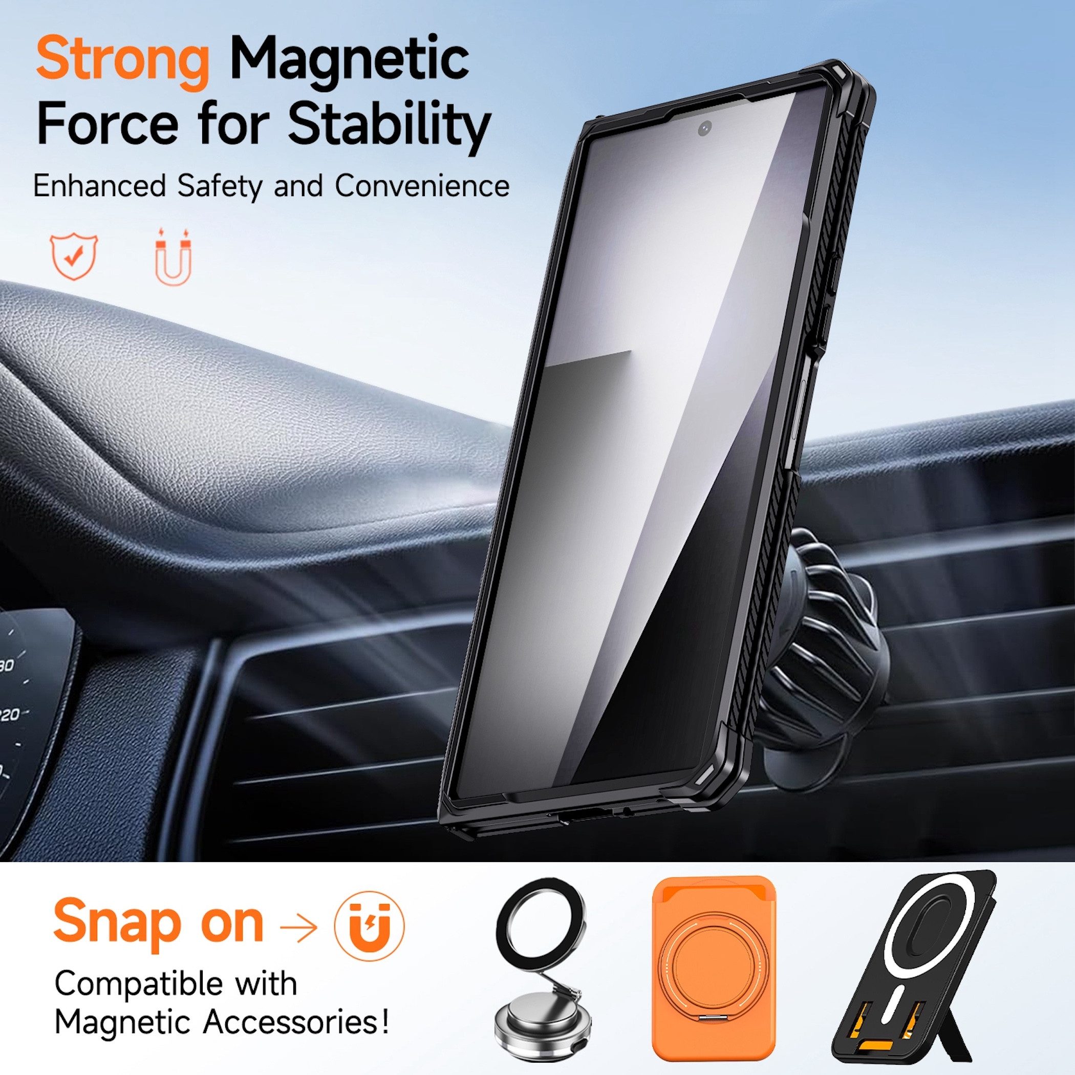 Wigento Handyhülle Klapphülle Kickstand für Samsung Galaxy Z Fold8 5G Outdoor Schwarz 5,4 Zoll und 7,6-7,8 Zoll, Kamera Lisen Schutz, verstärkte Ecken mit Sturz – Bild 2 von 5