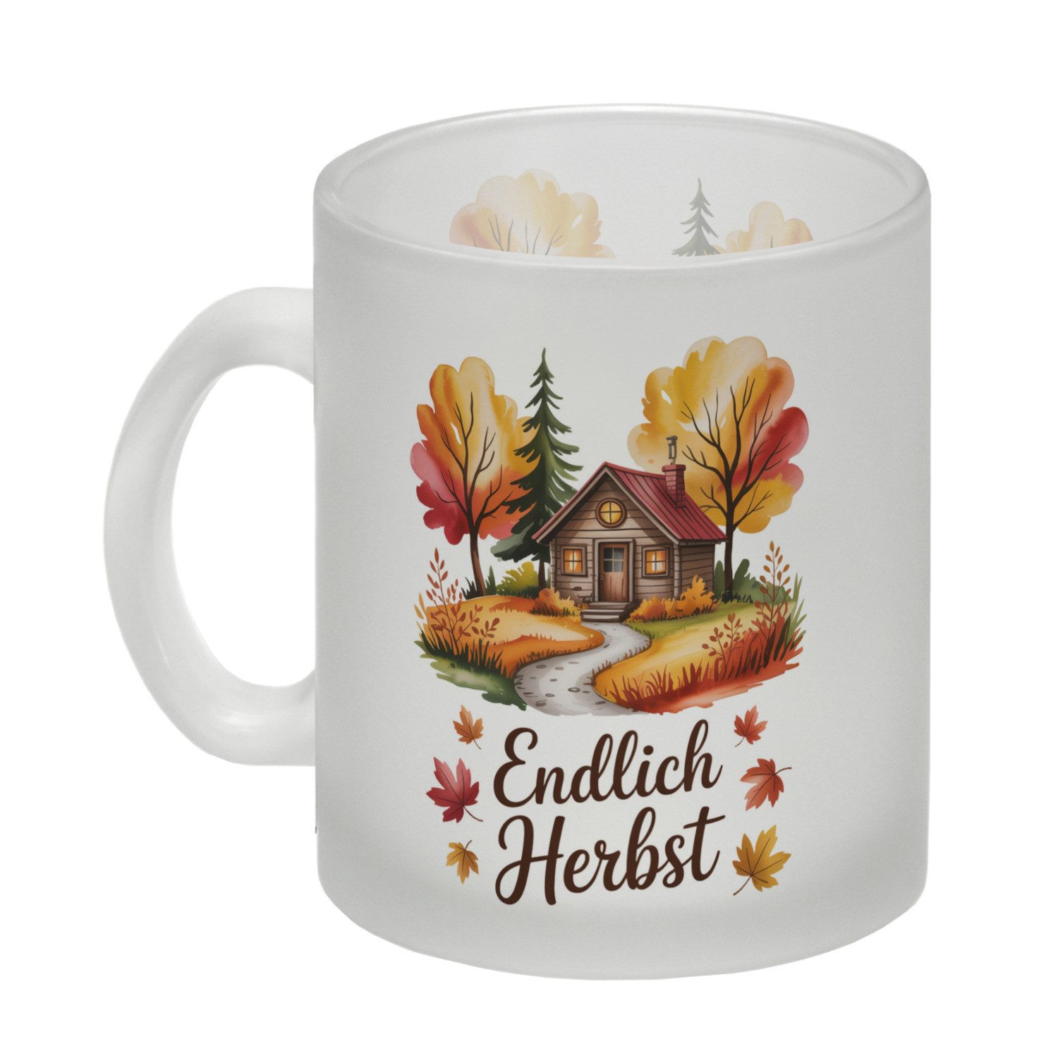 speecheese Tasse Aquarell Hütte im Herbst Glas Tasse - Endlich Herbst – Bild 2 von 2