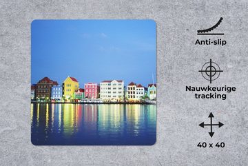 MuchoWow Gaming Mauspad Curaçao - Häuser - Skyline (1-St), Mousepad mit Rutschfester Unterseite, Gaming, 40x40 cm, XXL, Großes
