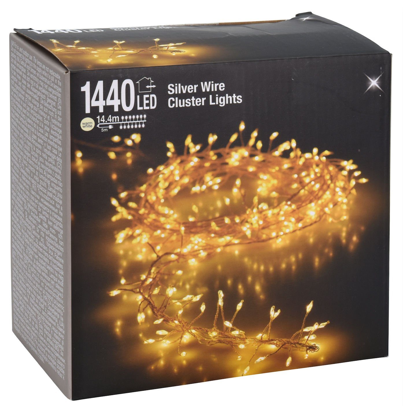 Spetebo Lichterkette Silver Wire CLUSTER Lights - 1440 LED, 1440-flammig, Micro Draht Büschel Lichterkette für Außen