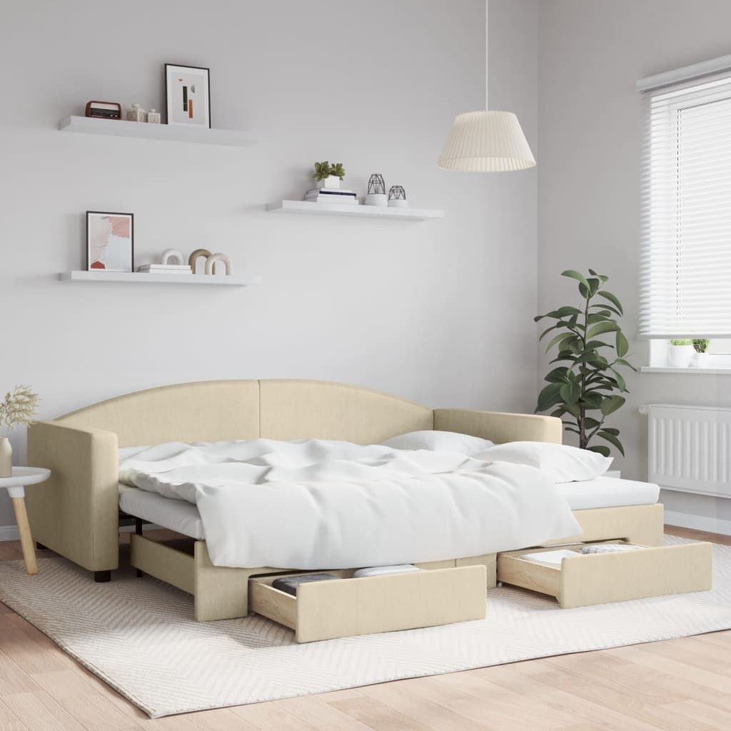 vidaXL Gästebett Gästebett Tagesbett Ausziehbar mit Schubladen Creme 90x200 günstig online kaufen