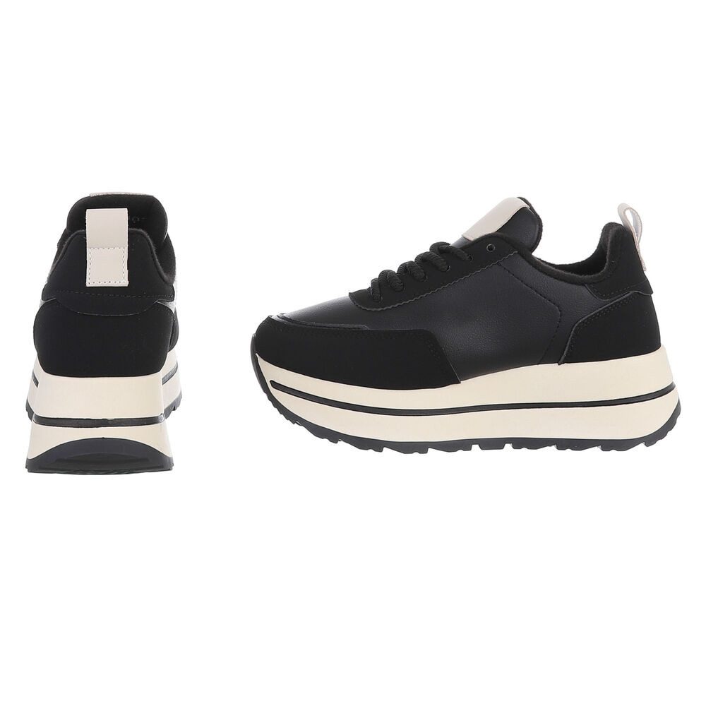 Ital-Design Damen Plateau Sneaker in Lederoptik mit Schnürung Sneaker (92355339) Keilabsatz/Wedge Sneakers Low in Schwarz – Bild 5 von 5