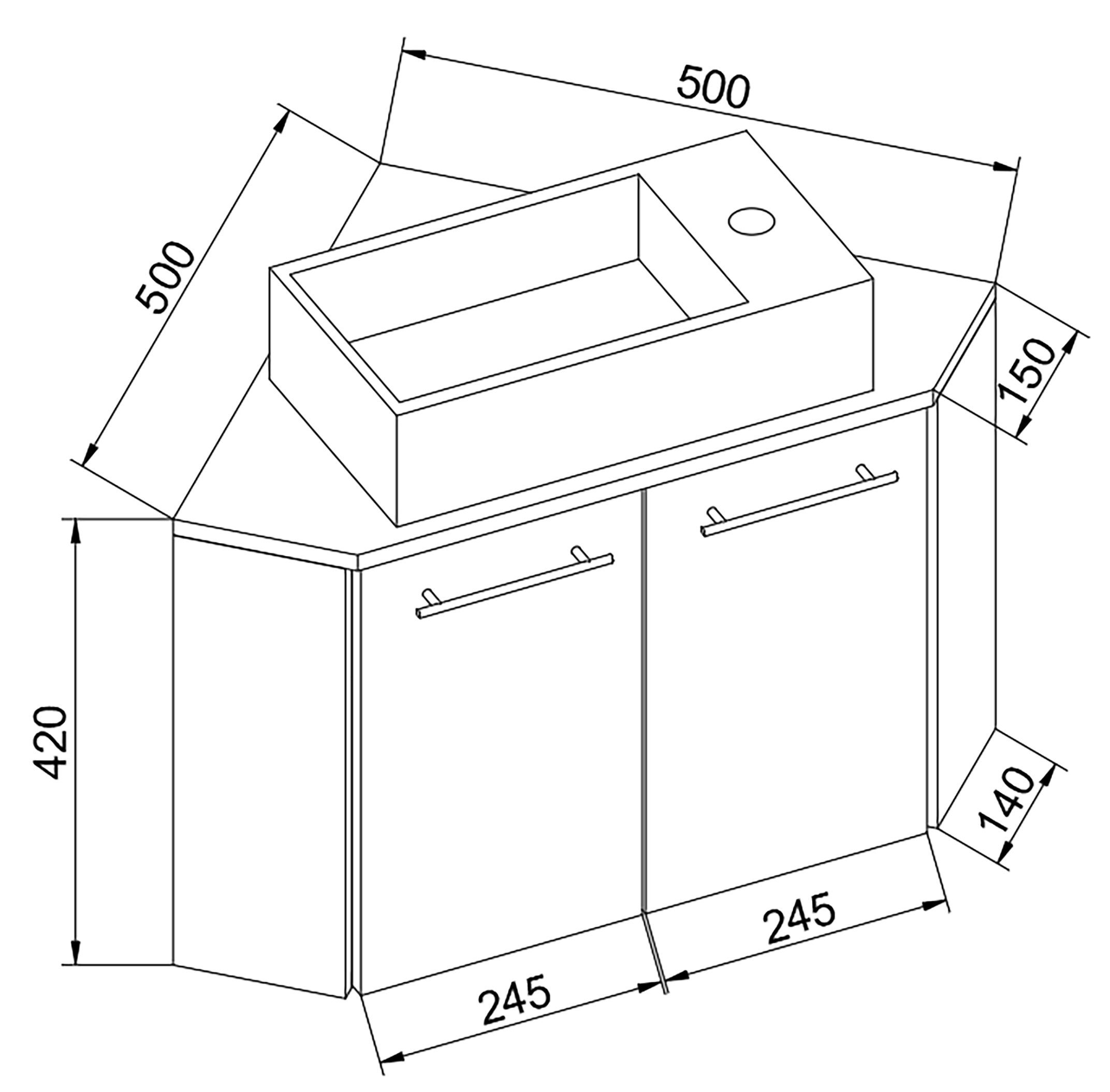 VCM Badmöbel-Set 2 teilig Badmöbel Gäste WC Waschtisch Vilosa, (Komplett-Set, 2-St., 1x Unterschrank 1x Waschbecken)