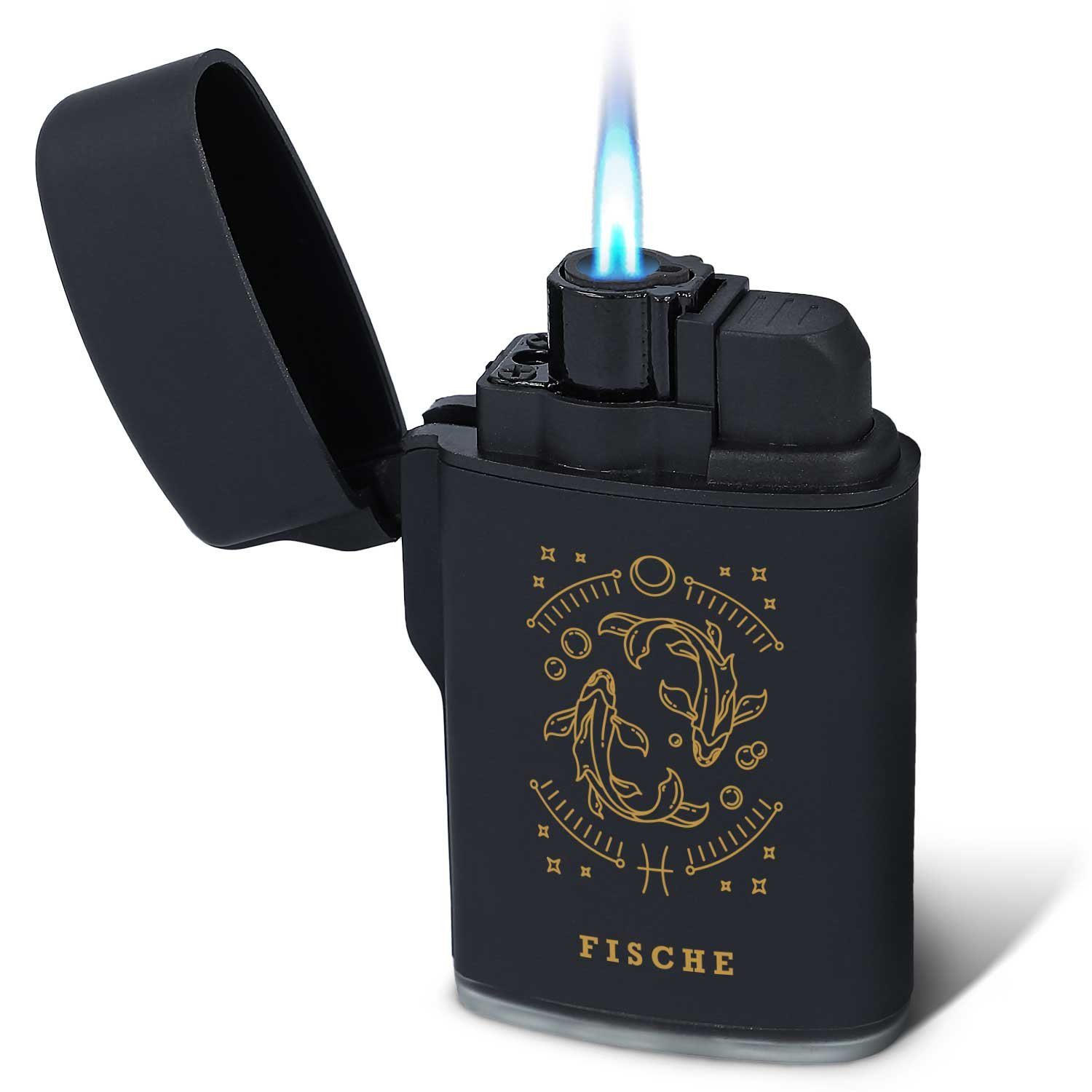GRAVURZEILE Feuerzeug - Jet Flamme - (Nachfüllbar - Elektrisches Sturmfeuerzeug, Windfest und Langlebig), Geschenk für Sie und Ihn - Sternzeichen Fische Design