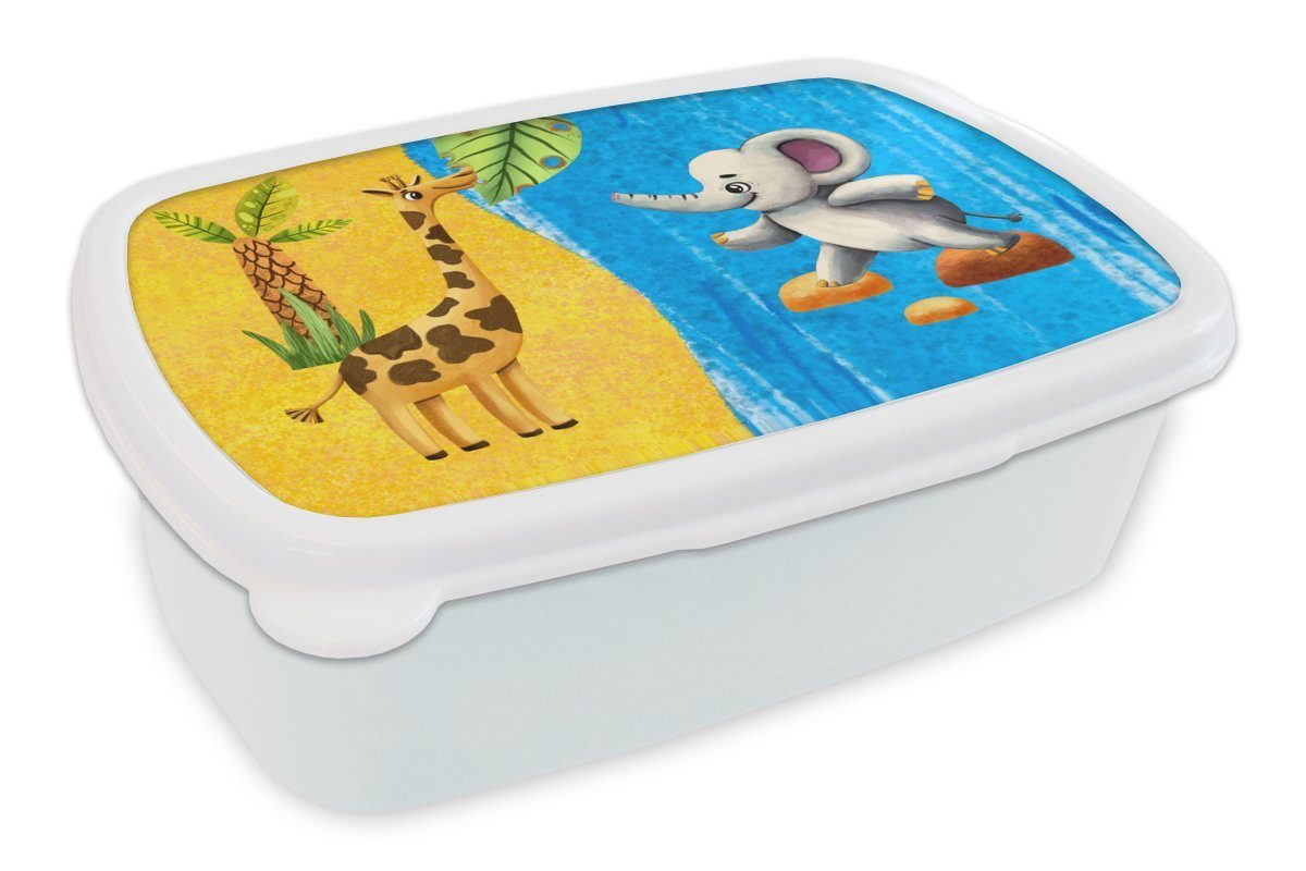 (2-tlg), Wasser, - für Giraffe für - und Mädchen Lunchbox Kunststoff, Brotdose, Brotbox MuchoWow weiß Jungs Erwachsene, und Elefant Kinder