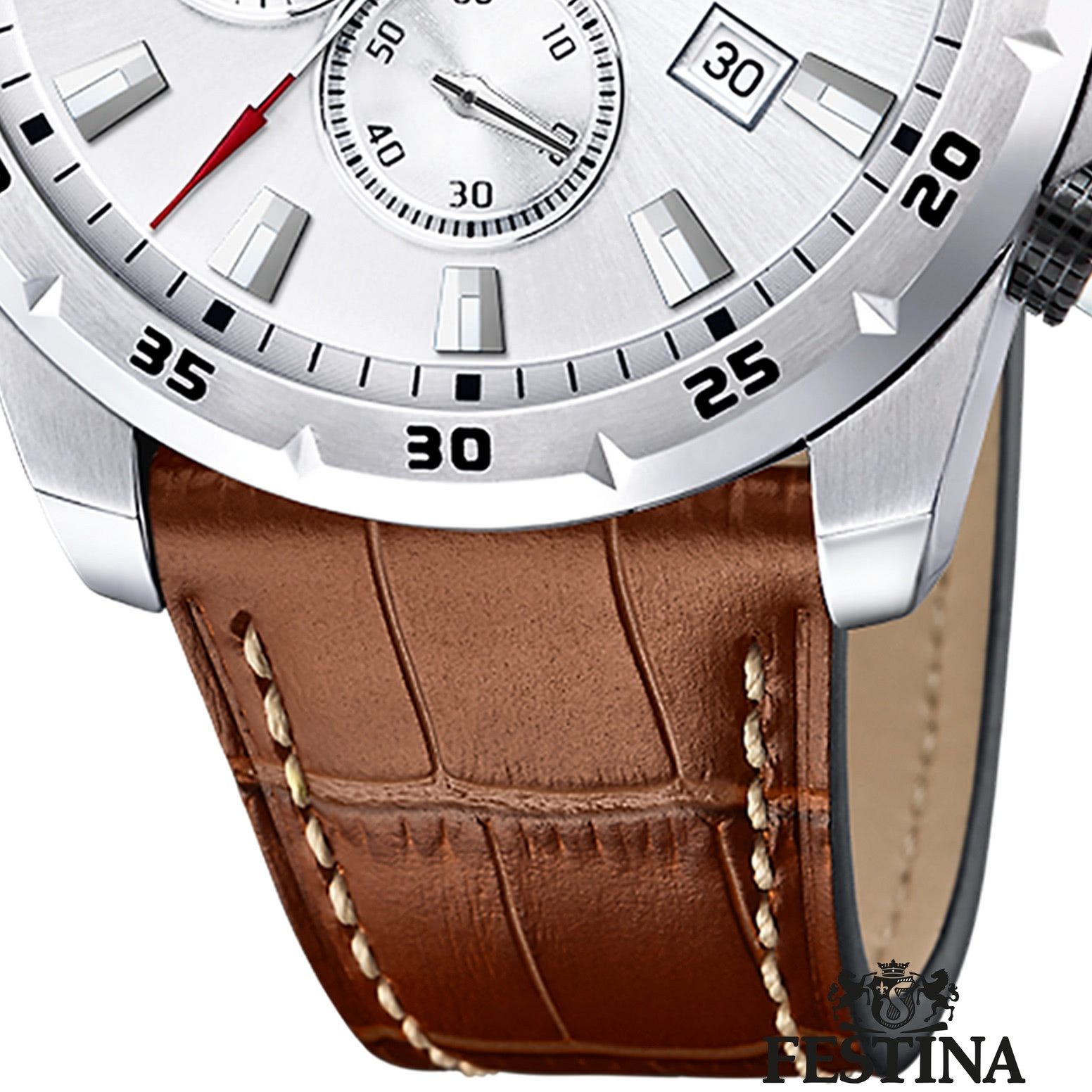 Festina Chronograph Festina Herrenuhr Leder braun Festina, (Chronograph), Herren Armbanduhr rund, Lederarmband braun, Elegant