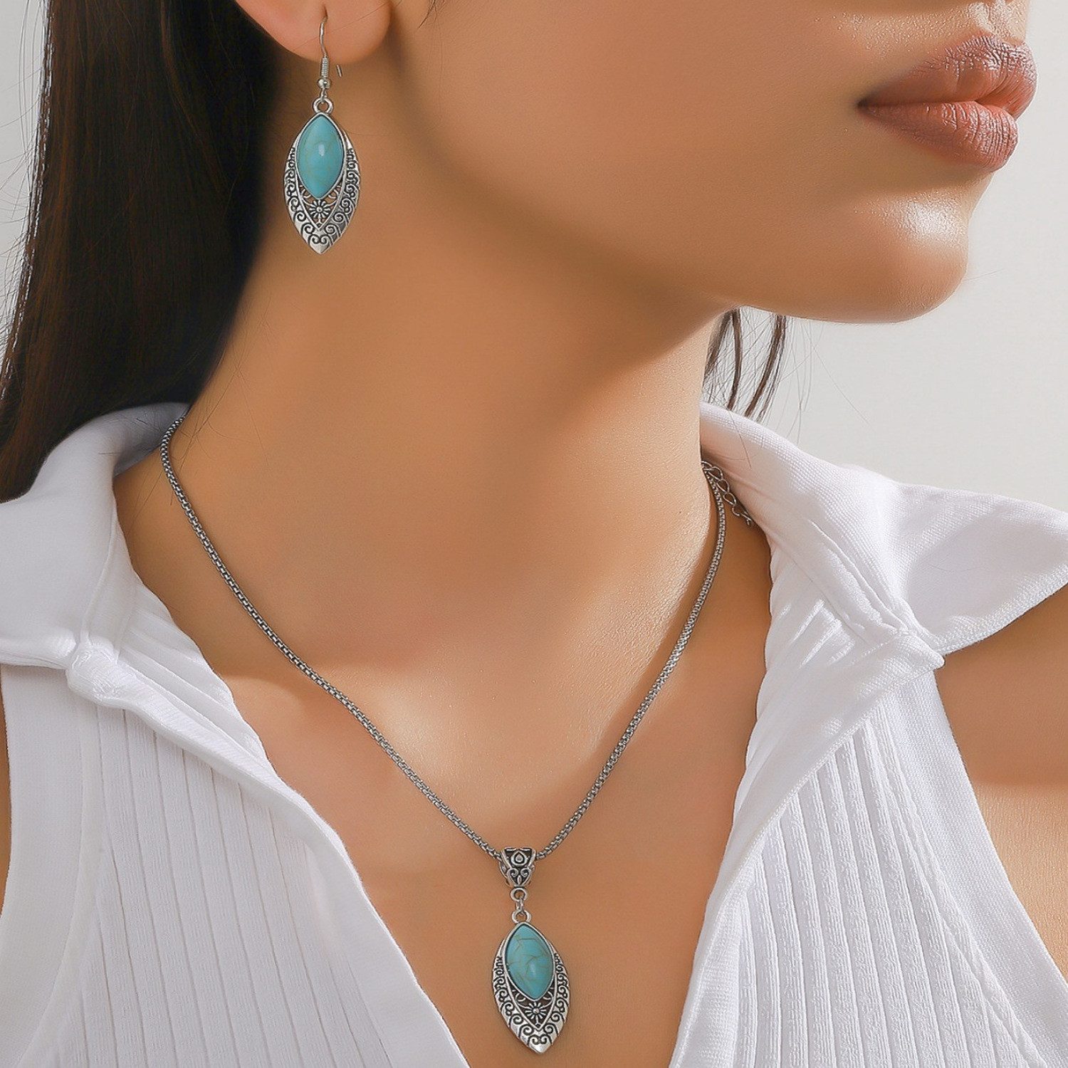 KARMA Schmuckset Boho Altsilber Türkis Damen günstig online kaufen