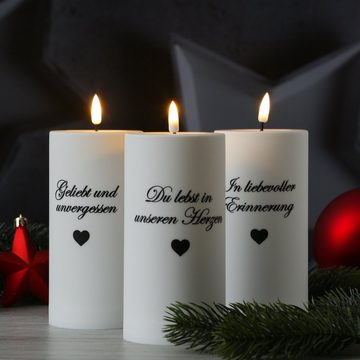 Deluxe Homeart LED-Kerze LED Grabkerze mit Schriftzug Grablicht Trauerkerze Friedhofkerze 15cm (1-tlg)