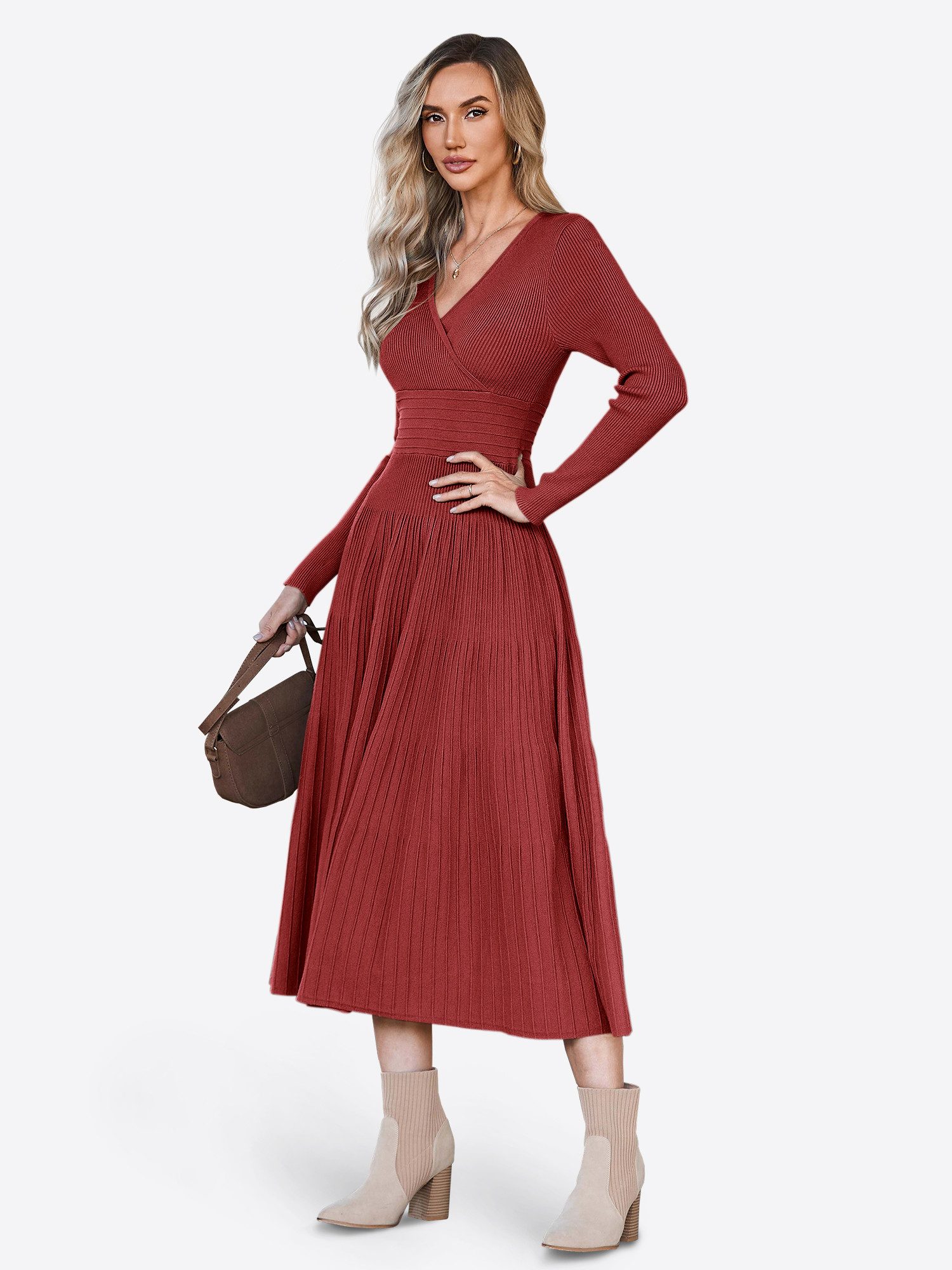 Imily Bela Strickkleid Damen Langarm Midi günstig online kaufen