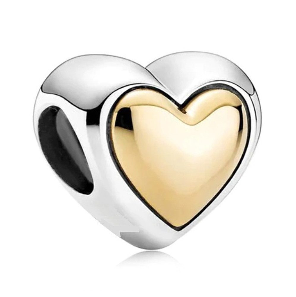 PANDACHARMS Bead Herz aus Gold Charm aus 925er Sterling Silber mit Gravur