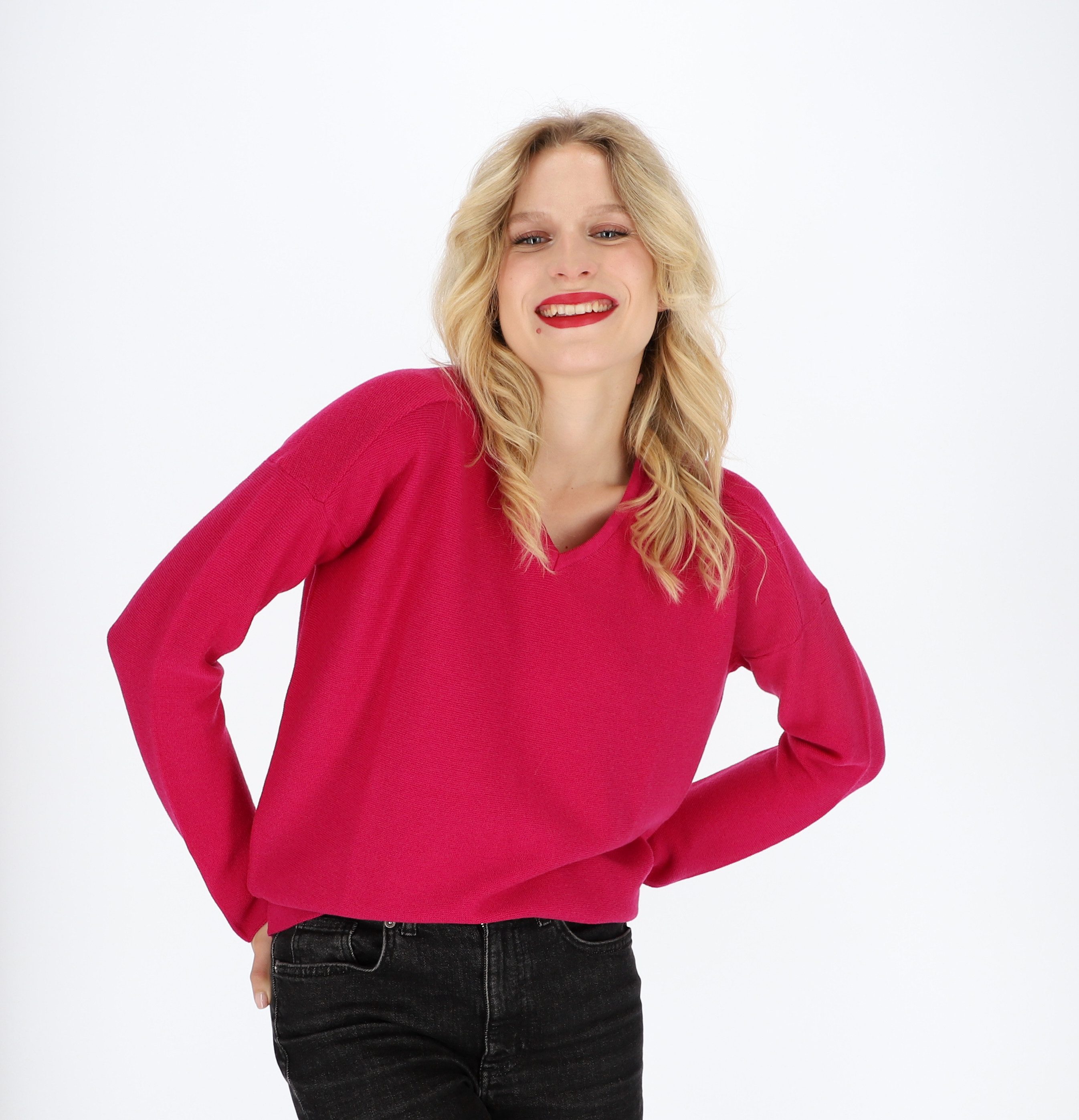 halsüberkopf Accessoires Strickpullover mit V-Ausschnitt aus Merinowolle