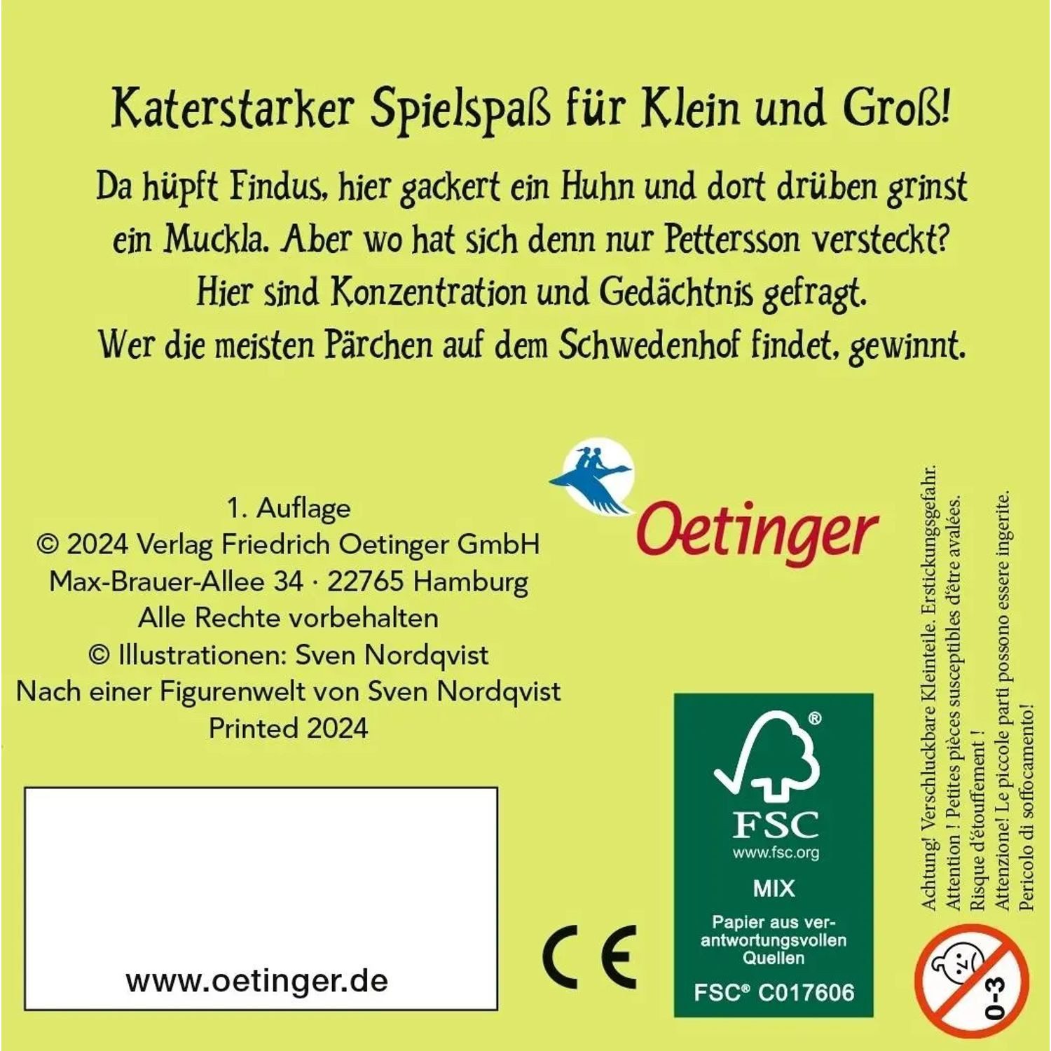 Oetinger Spiel Pettersson und Findus. Memo-Spiel