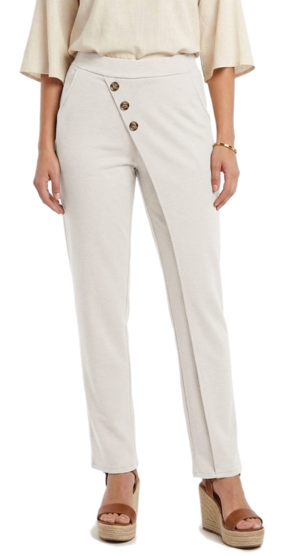 dy_mode Schlupfhose Damen Stoffhose Wickel-Optik High-Waist Schlupfhose in Unifarbe, High Waist, mit elastischem Bund