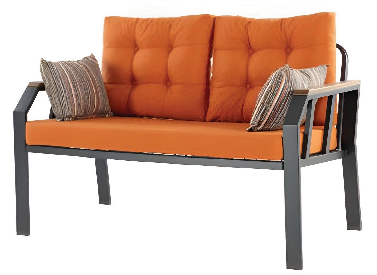 Xlmoebel Gartensofa 2-Sitzer-Sofa in Orange mit Metallrahmen und Holzarmlehnen, Gartensofa 1 Teile, Made in Europa
