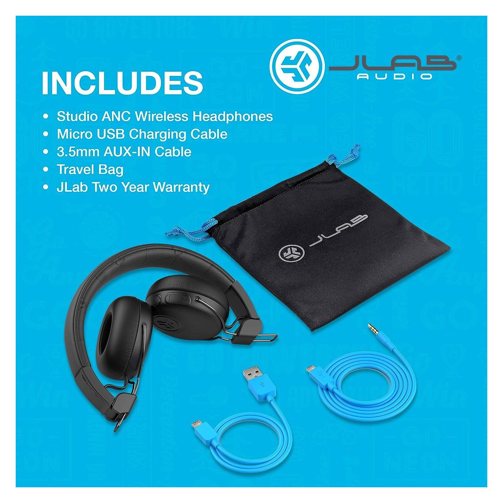 Wireless AUX) Bluetooth. (Kabellos, ANC Studio Jlab Over-Ear-Kopfhörer MEMS-Mikrofon,
