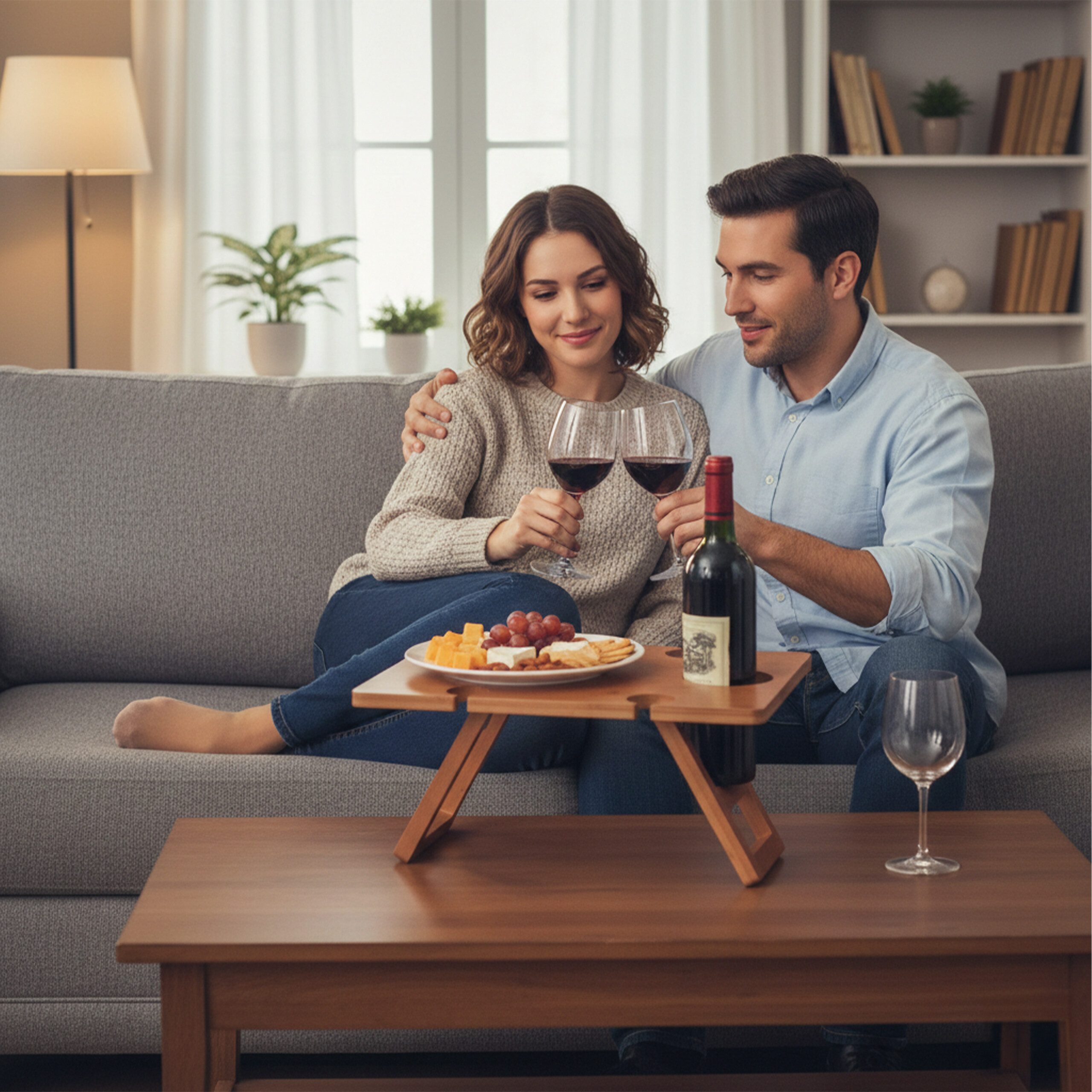 relaxdays Tabletttisch Picknick Weintisch aus Bambus