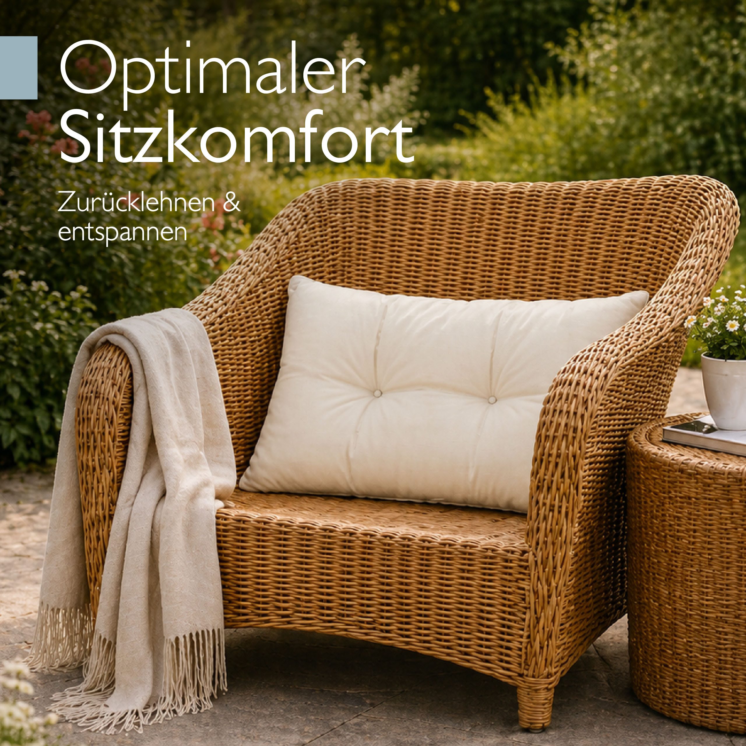 Beautissu Sitzkissen Lounge Kissen Outdoor Natur XLuna, 50x40cm, Sitzkissen Gartenstuhl 10 cm dick Sitzpolster Auflagen für Gartenmöbel