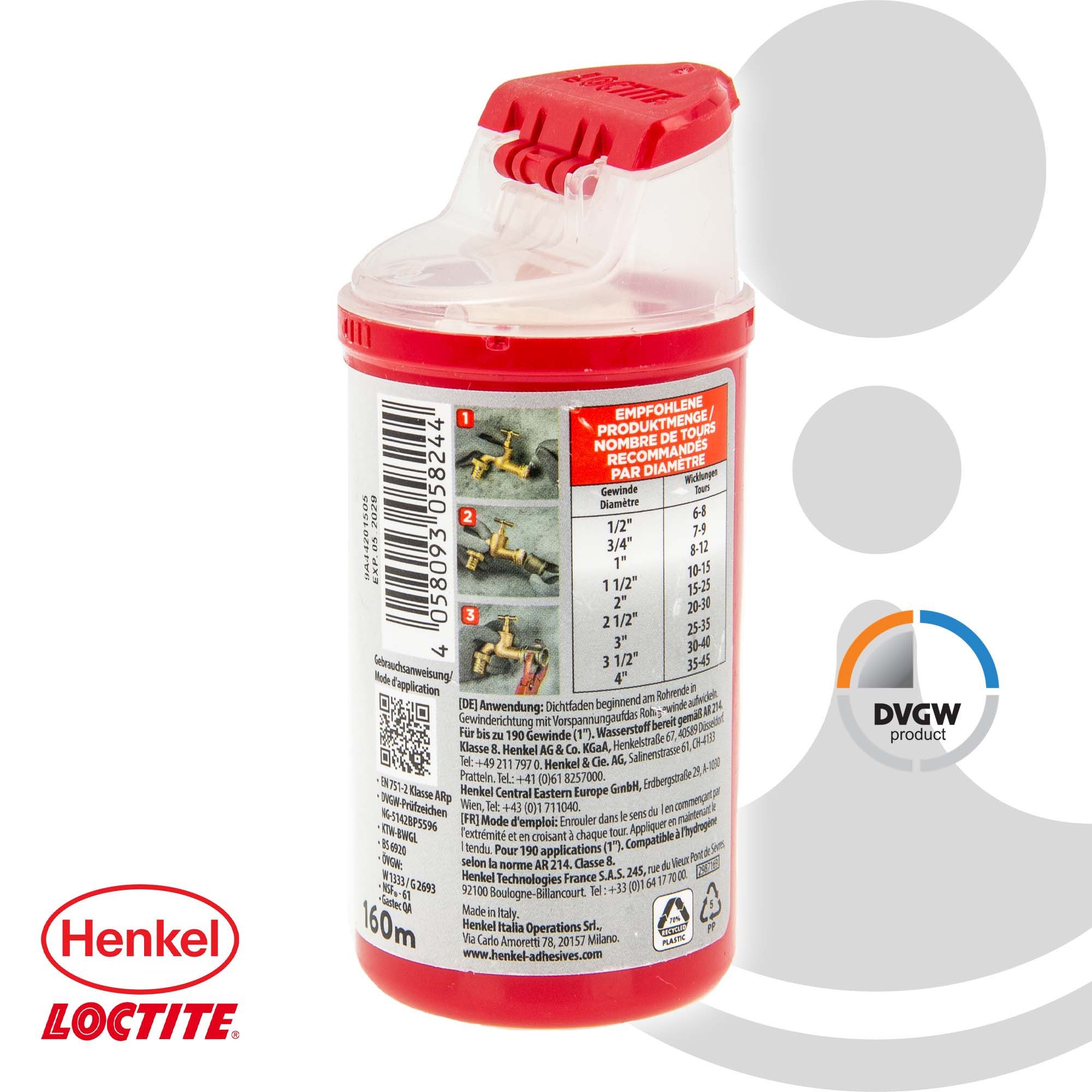 HENKEL Gewindedichtung Gewindedichtfaden 160 m - für Heizung, Trinkwasser und Gas