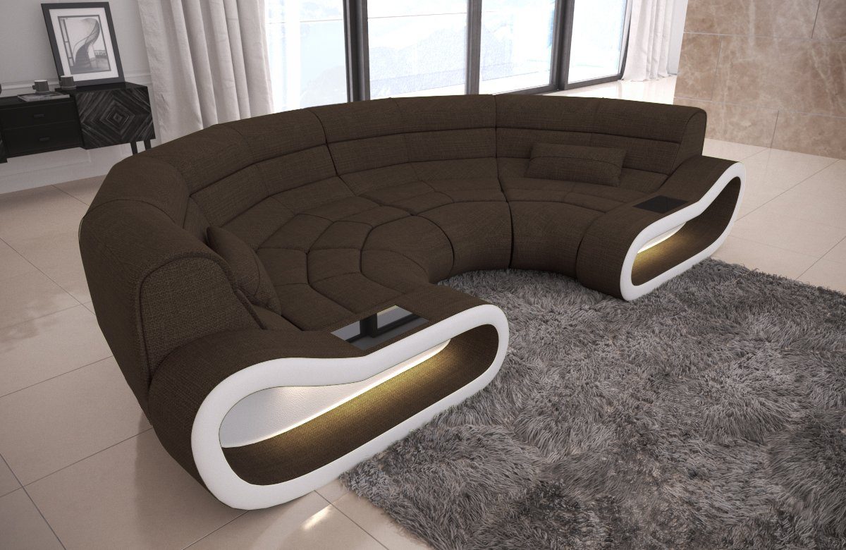 Sofa Dreams Ecksofa Couch Stoffsofa Polstersofa Concept Bigsofa Polster Stoff Sofa, mit LED, Designersofa mit ergonomischer Rückenlehne H8 Braun-Weiss