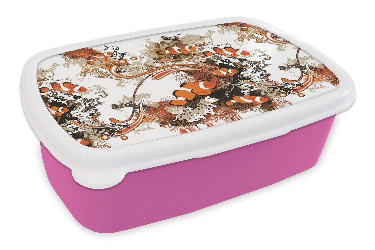 Öffentlich Brotdose für Kunststoff, Koralle Kinder, - Mädchen, - - rosa Muster, Lunchbox Snackbox, Fisch Erwachsene, Brotbox MuchoWow (2-tlg), Kunststoff