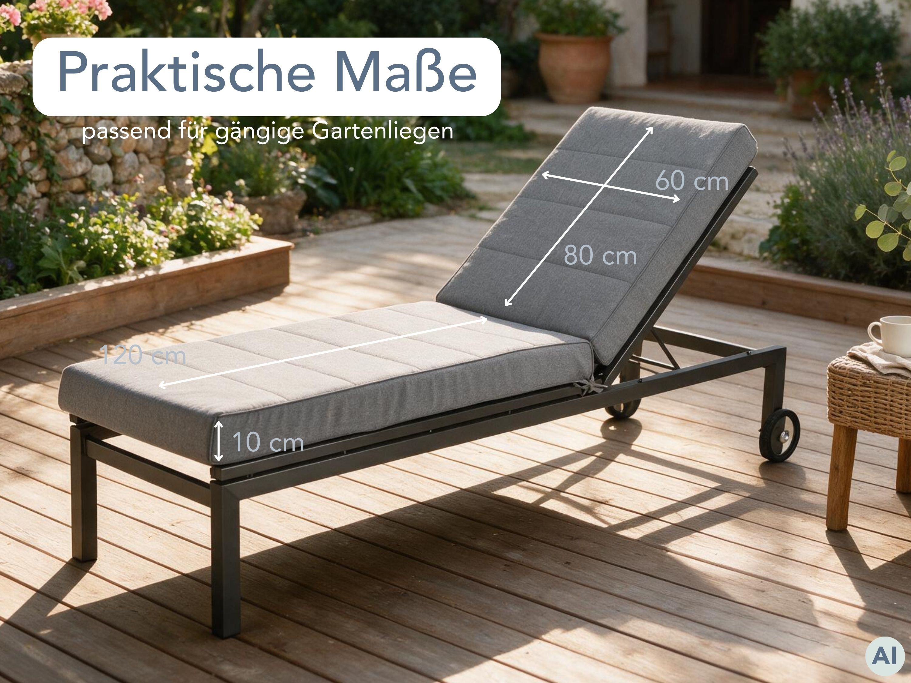 XDREAM Liegenauflage XXL, extra dicke Auflage für Gartenliege und Sonnenliege, (1 St), indoor & outdoor, waschbar, ca. 200 x 60 x 10 cm