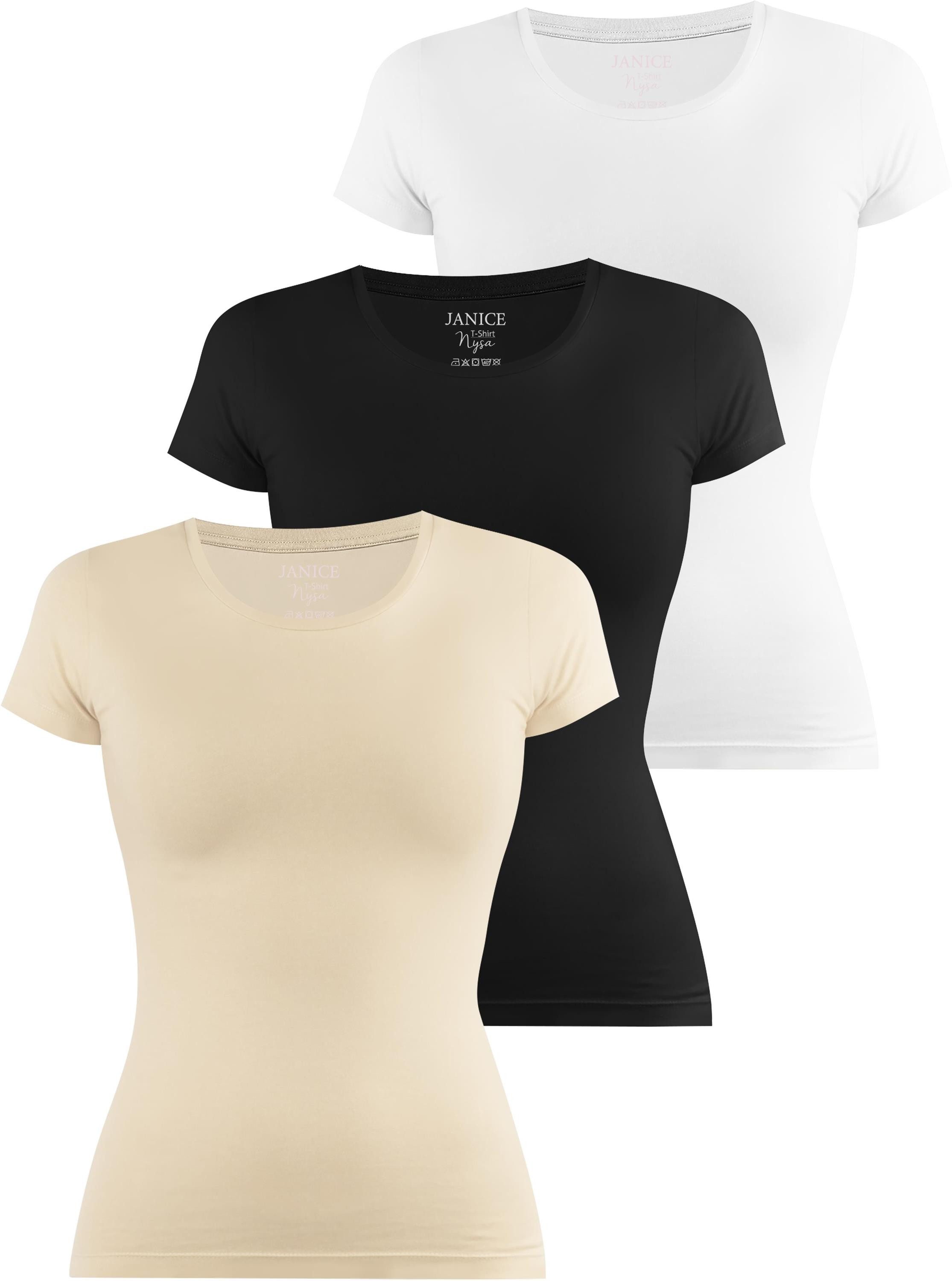 Janice Kurzarmshirt 3 x Damen T-Shirt Nysa Figurbetontes Shirt aus Baumwolle