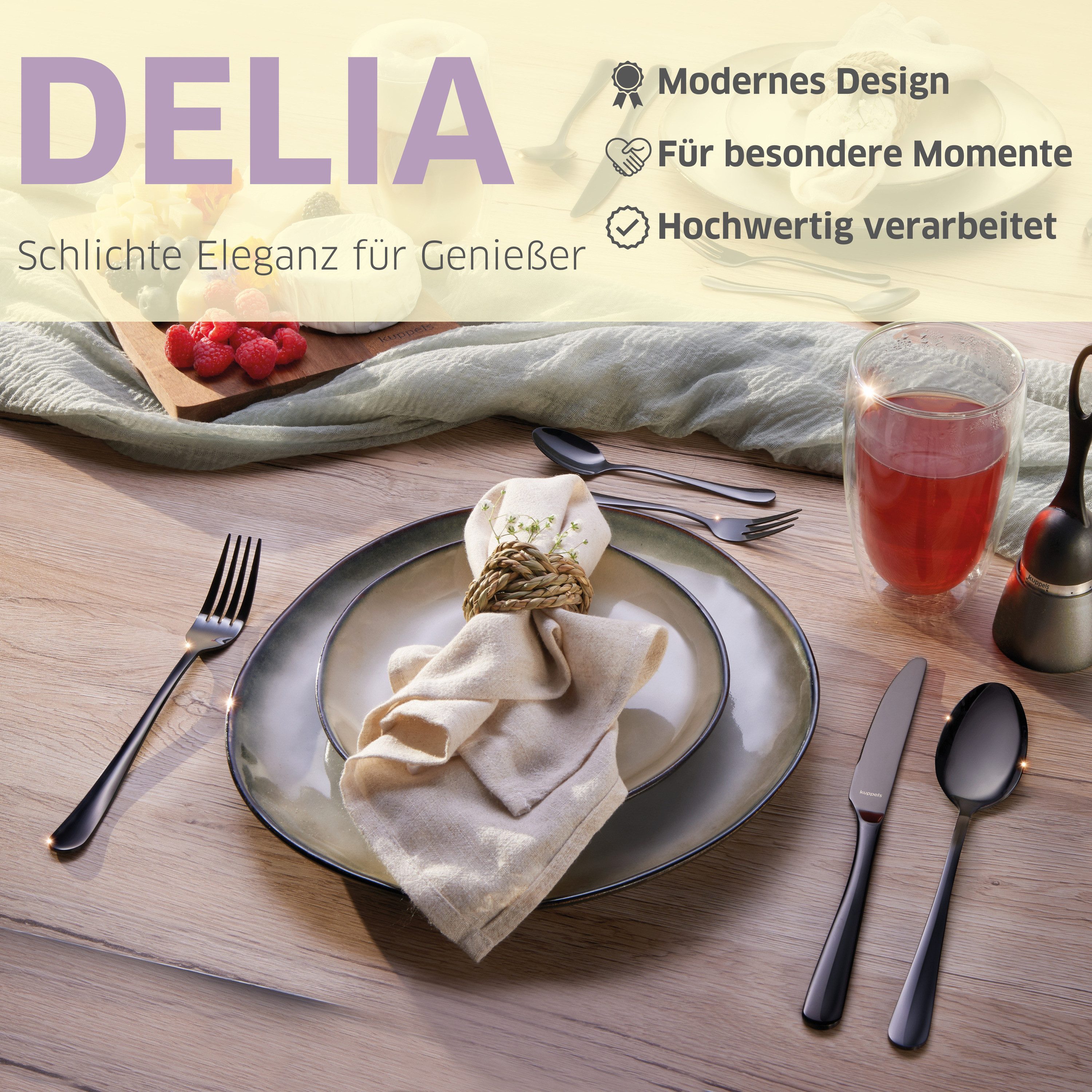 Kuppels Besteck-Set DELIA (30-tlg), 13/0 18/0, PVD schwarz, hochglanzpoliert