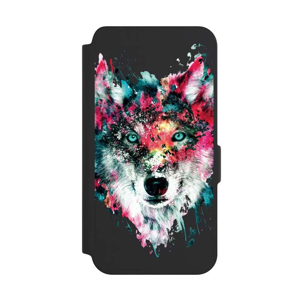 NIVOCASE Handyhülle Riza Peker Wolf bunt Wolve ohne Hintergrund, Samsung Galaxy S24 Klapphülle Handyhülle aus Kunst Leder