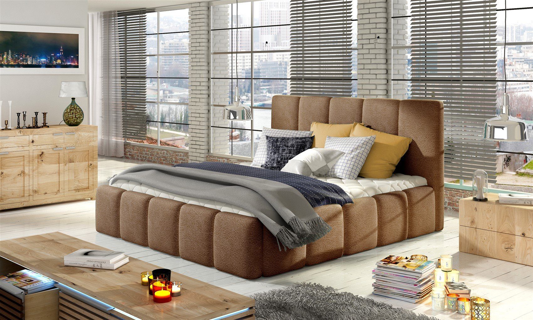 Fun Möbel Polsterbett Doppelbett VERONA (mit oder ohne Matratze), wahlweise in 4 Größen und 16 Farben