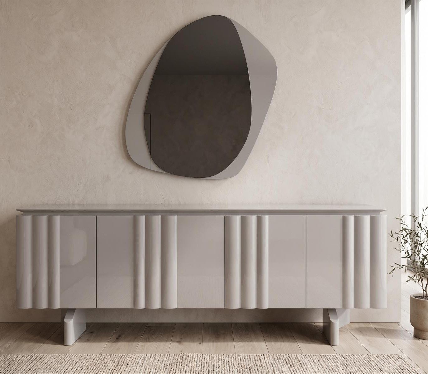 Xlmoebel Wandspiegel Eleganter Wandspiegel in Graubeige im modernen Design, Made in Europa