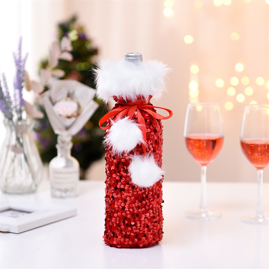 ZanMax Dekoobjekt Weinflaschenhüllen für Weihnachten, Weihnachtsdekorationen (1 St) Rot