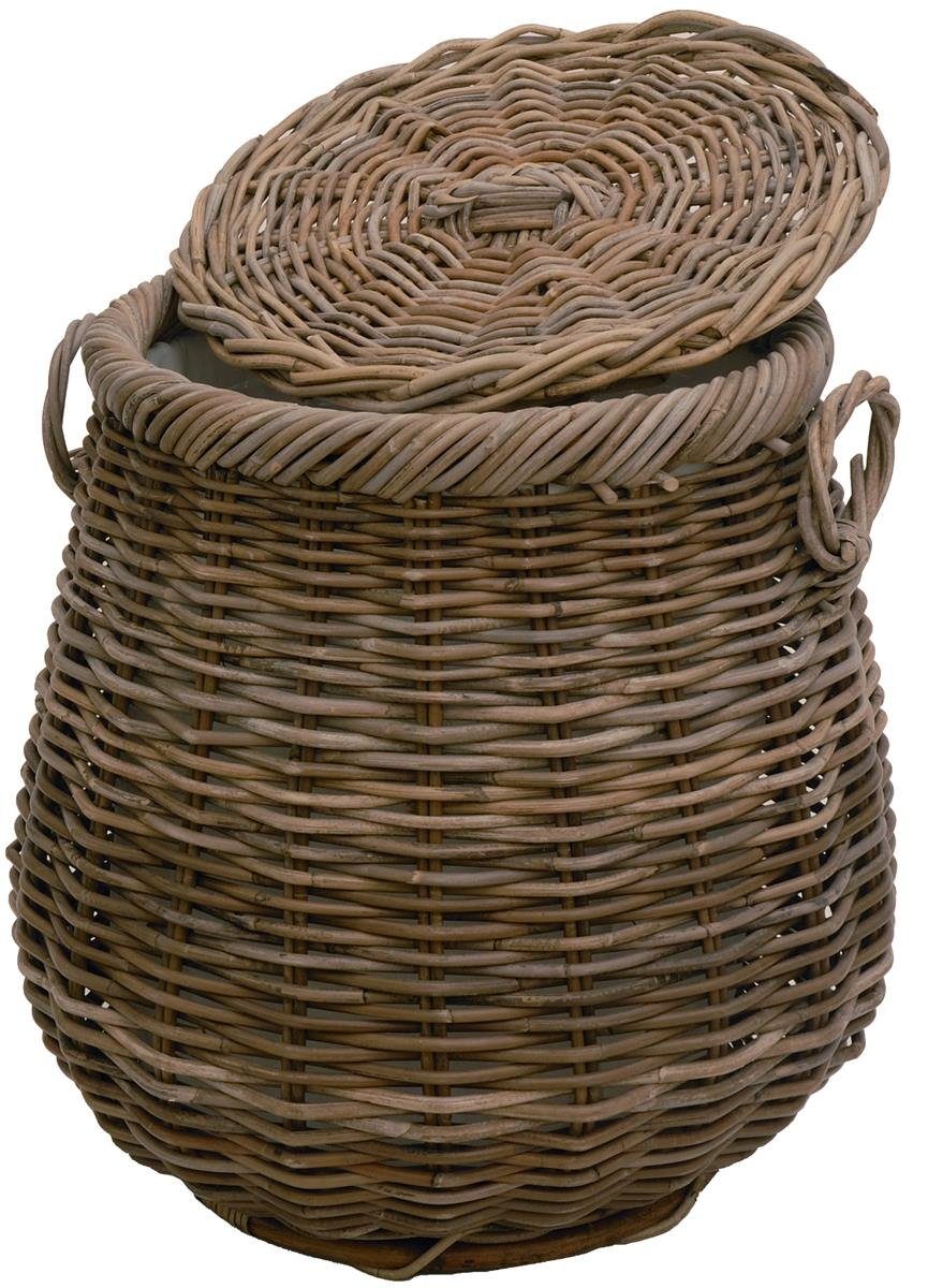Krines Home Flechtkorb Geräumiger Wäschekorb, Wäschetonne Ø 50cm bauchig aus echtem Rattan, große Wäschetonne
