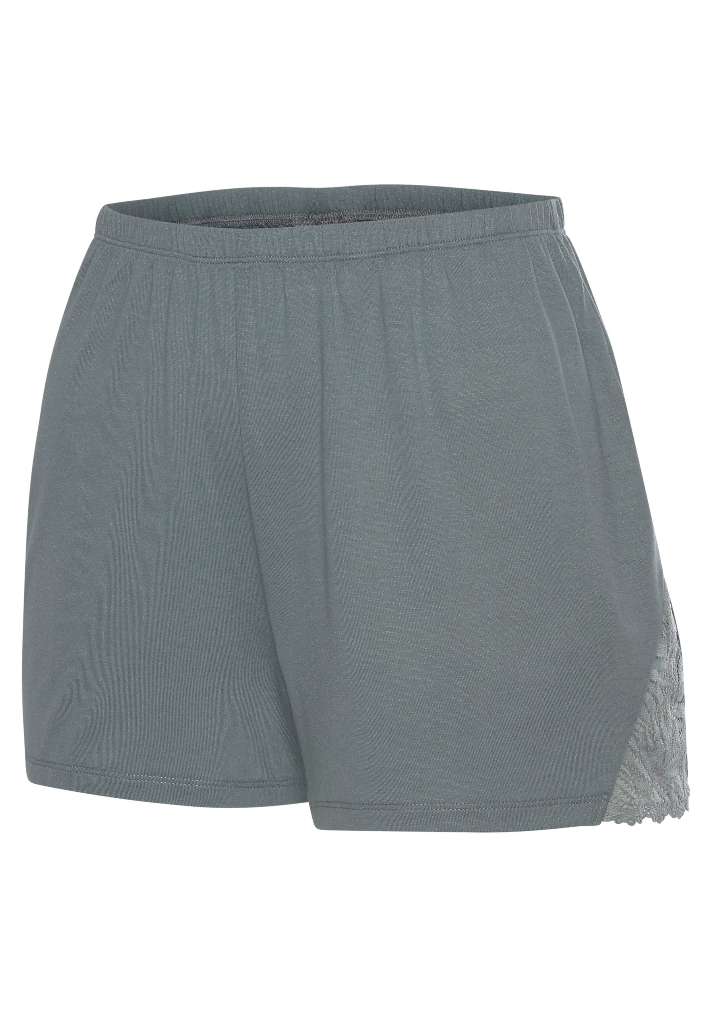 LASCANA petrol edlen Schlafshorts mit Spitzendetails