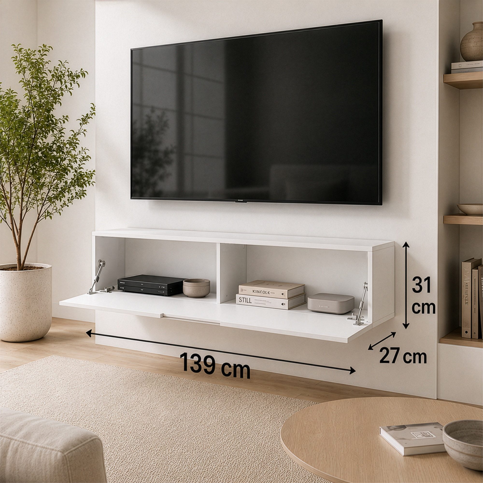 InnoFurn TV-Board Vela hängender Lowboard (1x hängender Tv-Schrank), Sanftes Öffnen, Made in Germany, Modernes Design, hängender Tv-Board – Bild 5 von 5