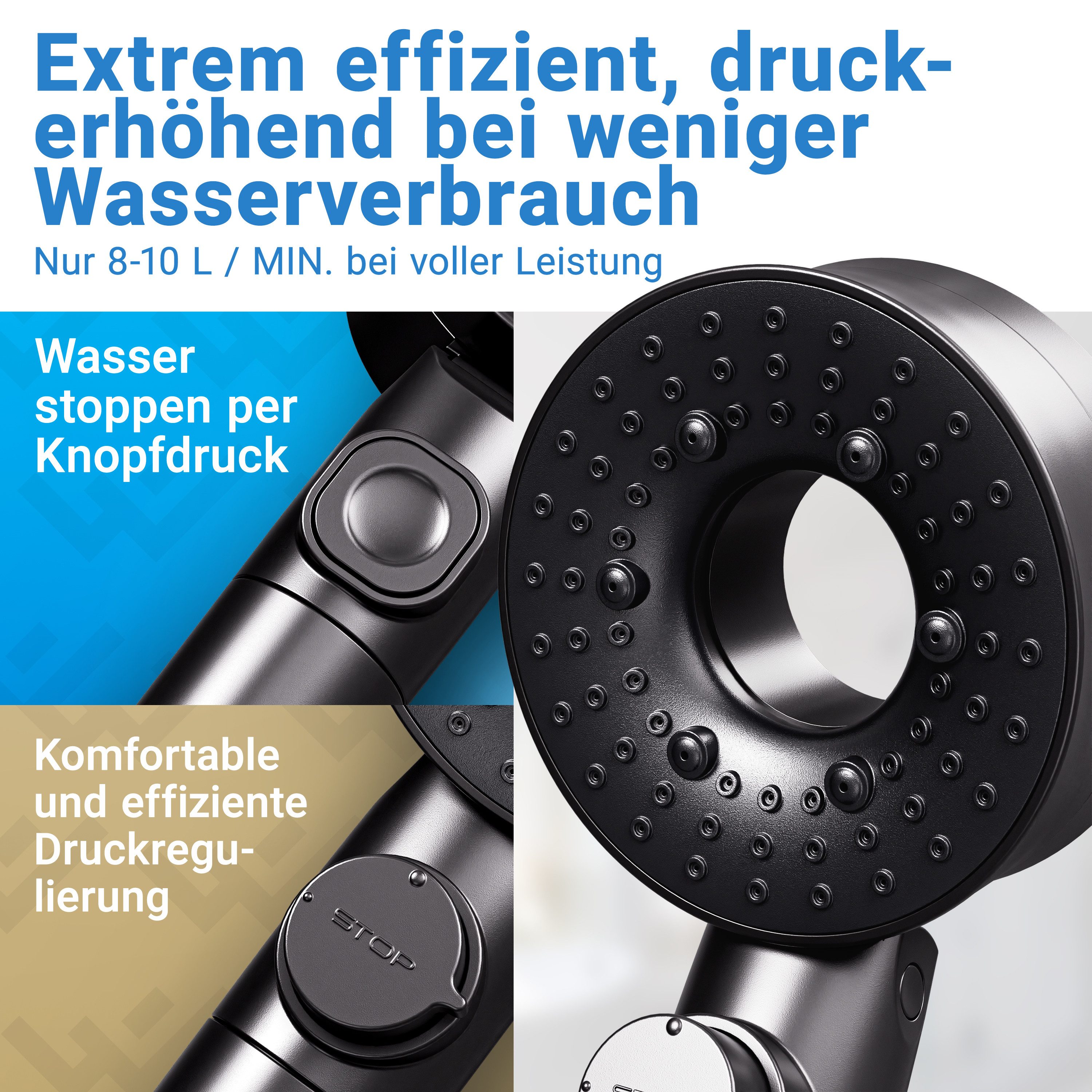 Lobenswerk Duschbrause Duschkopf mit Boost-Funktion, mit Mineralperlenfilter gegen Kalk & Verunreinigungen – Bild 3 von 5