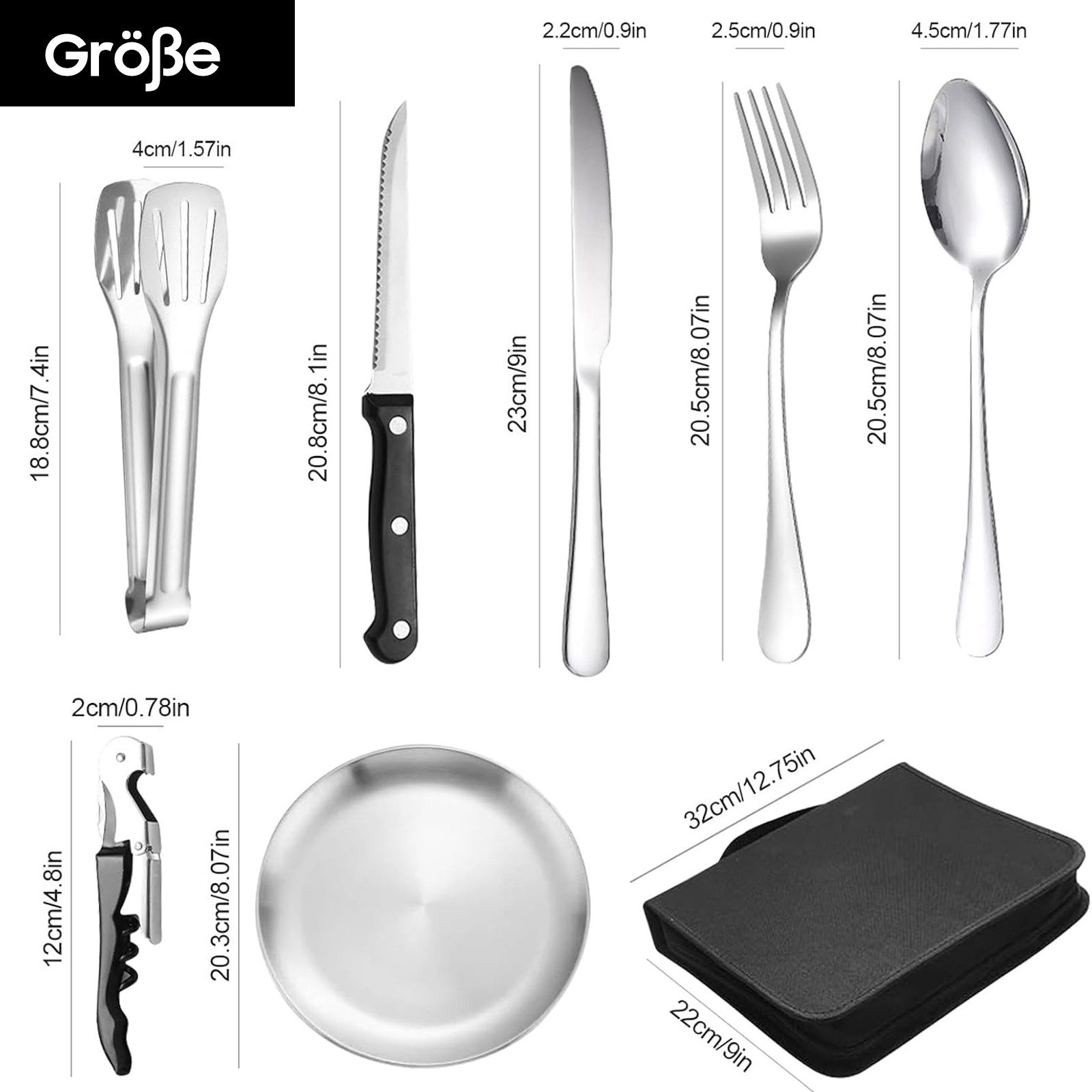 SURFOU Besteck-Set Camping Geschirr Set 4 Personen, 24 Stück Camping Besteck Set, 4 Personen, Besteck Camping mit Löffel Gabel Messer Teller Clip für Camping,Reisen