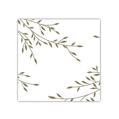 AVA Papierserviette, Servietten stoffähnlich 40x40cm mit Zweigen Motiv 25 Stück Weiß / Gold