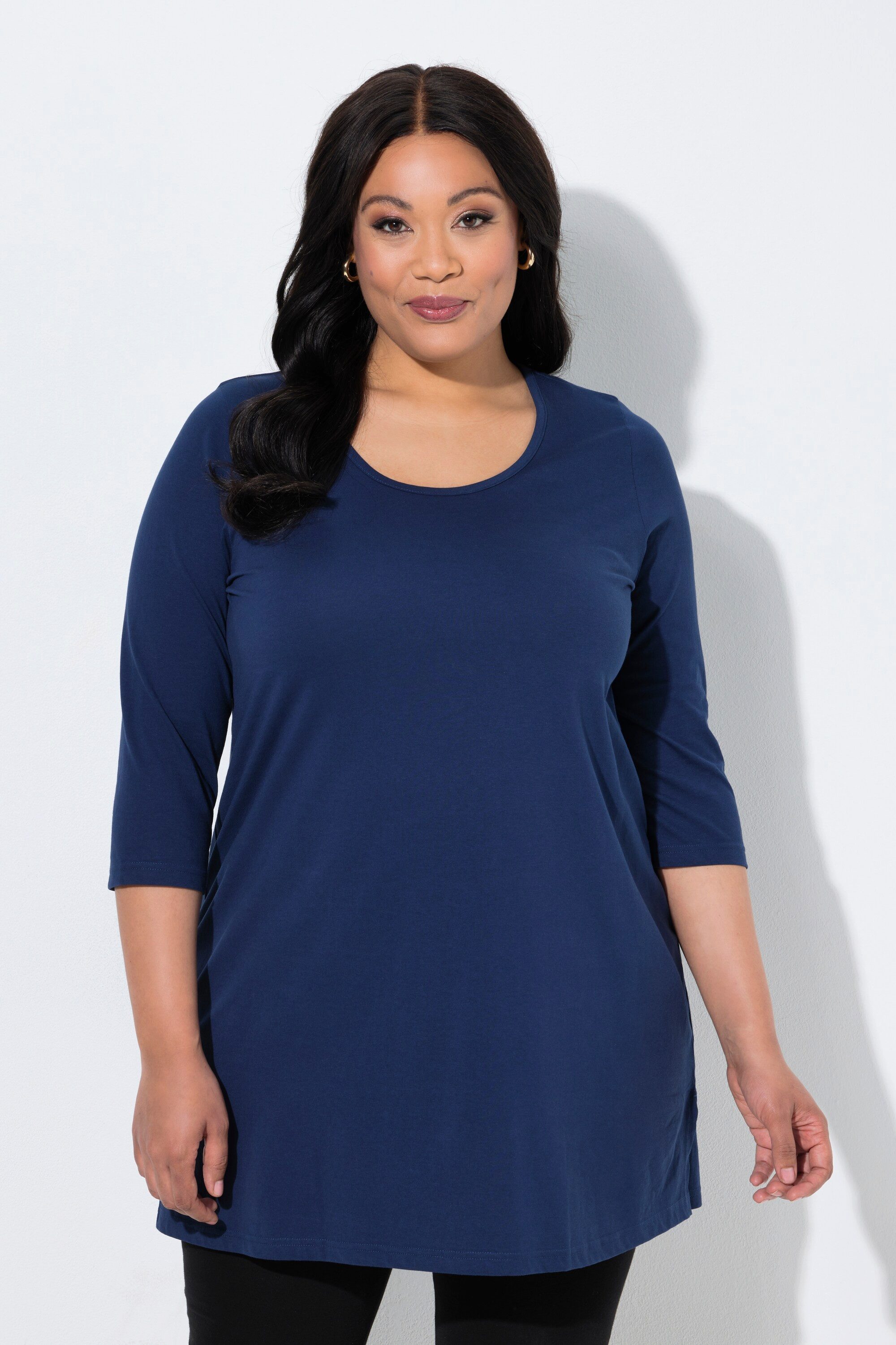 Ulla Popken Longshirt Longshirt A-Linie Rundhalsausschnitt 3/4-Arm