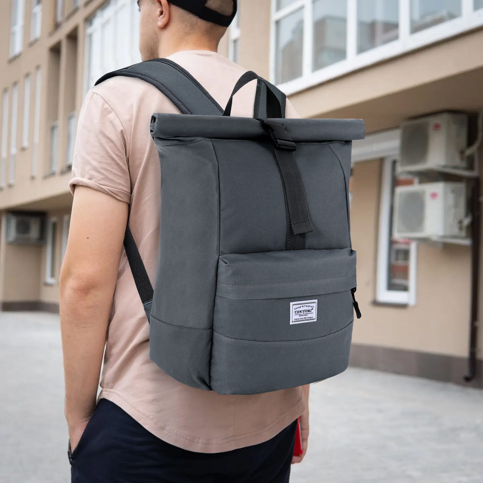 TAN.TOMI Cityrucksack Rolltop Rucksack Damen Herren Tagesrucksack mit Laptopfach, Modern Rolltop Rucksack Daypack, Wasserabweisend