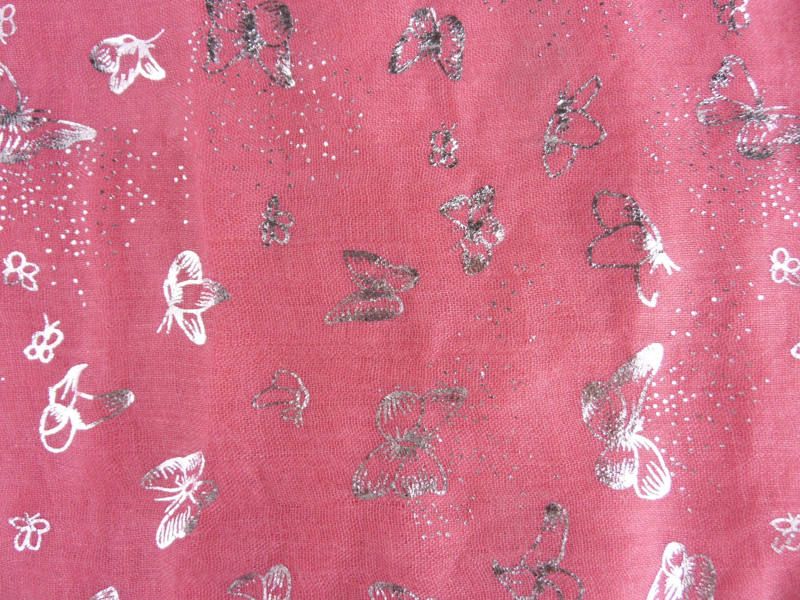 Loop Taschen4life B1805A, Schmetterlinge pink Schal Baumwolle, Schlauchschal kleine silber, Loop Damen
