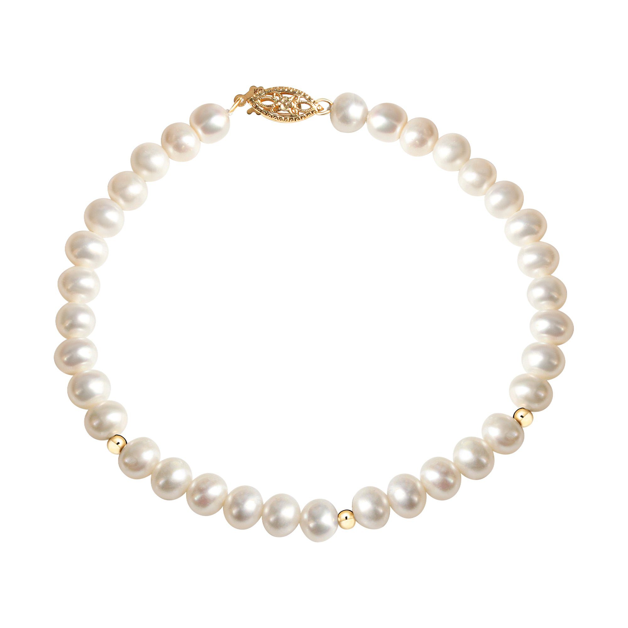 Fascination by Ellen K. Armband Gold 585 mit weißen Perlen 20cm