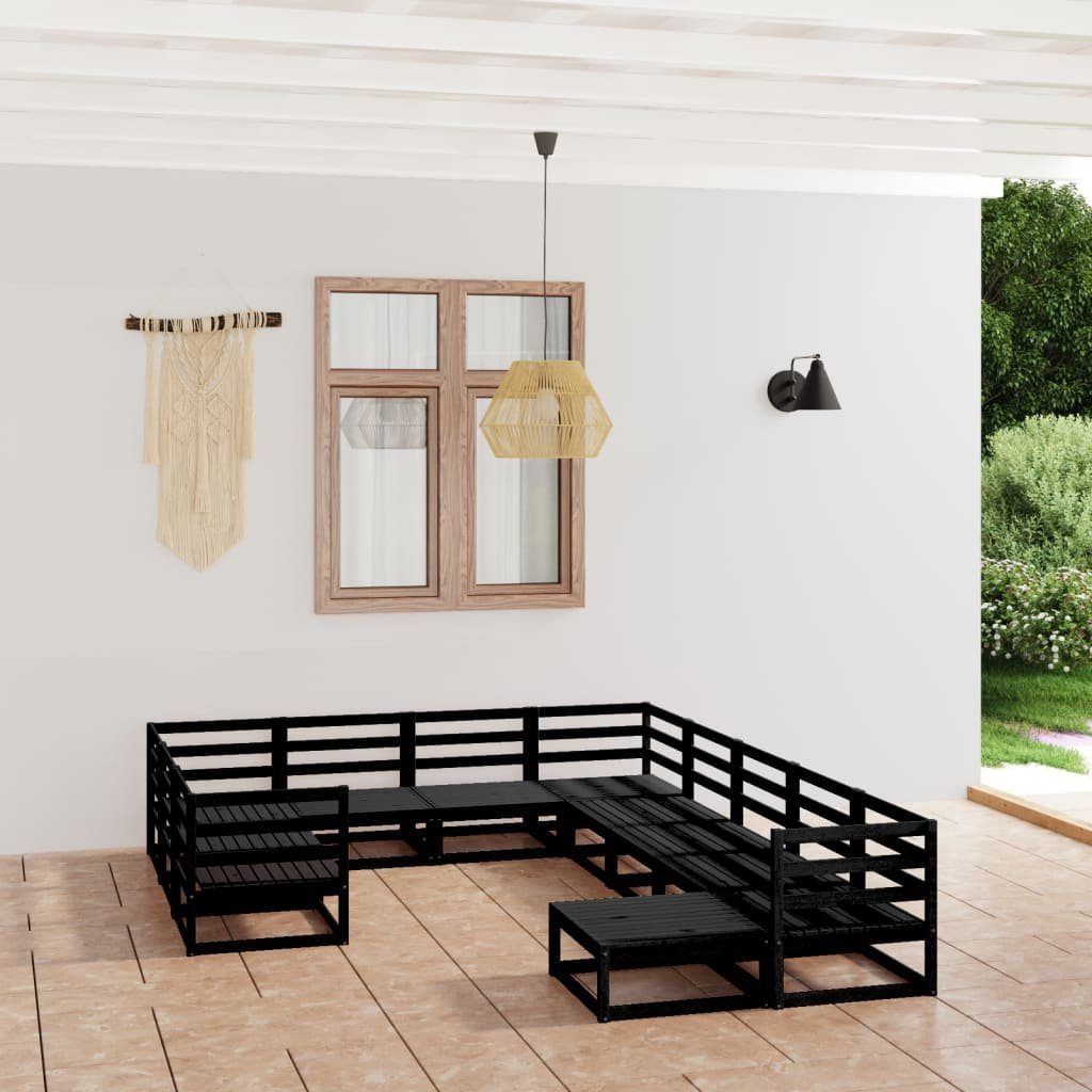 vidaXL Gartenlounge-Set 11-tlg. Garten-Lounge-Set Massivholz Kiefer, (1-tlg) Schwarz