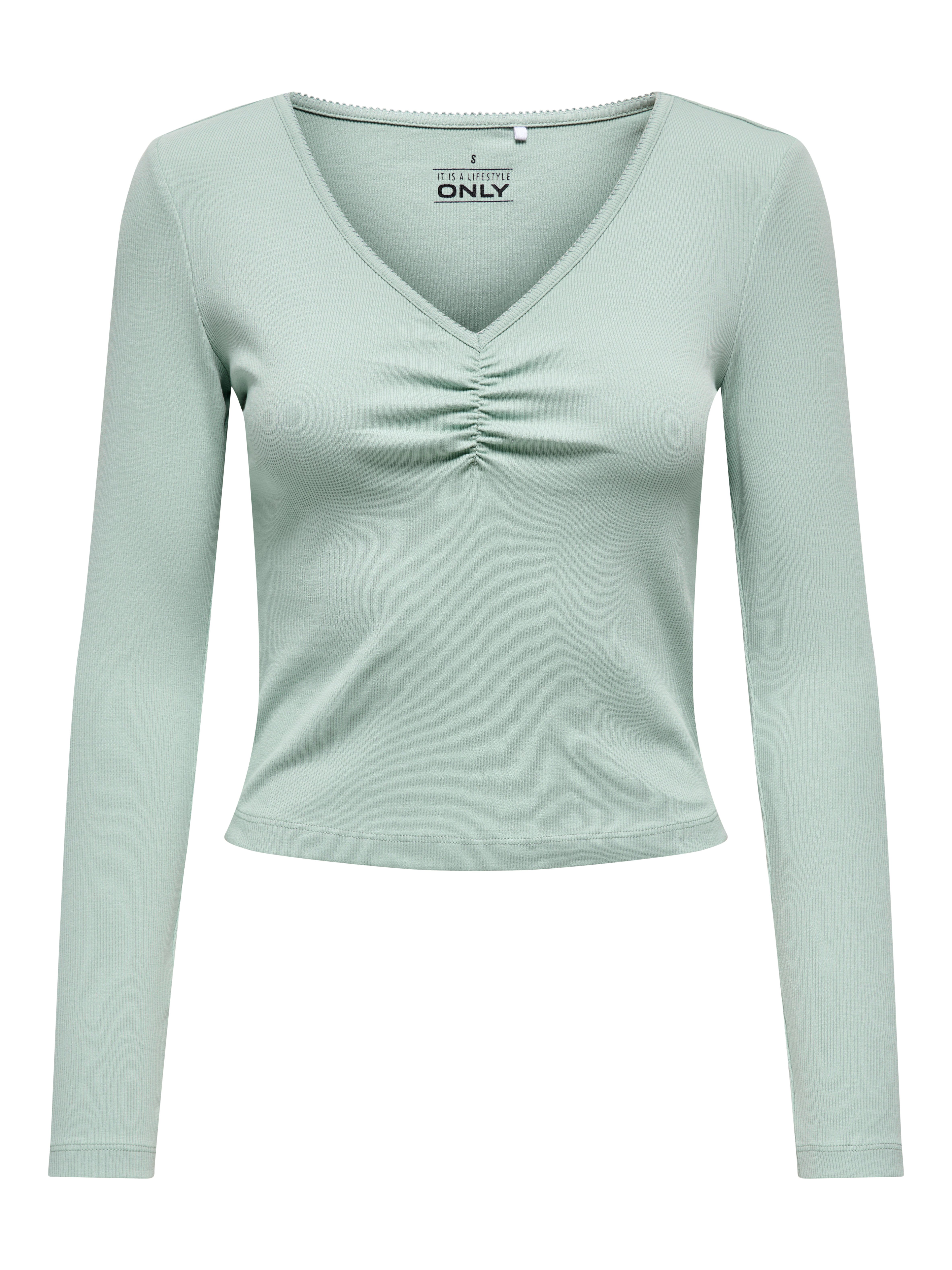 ONLY Langarmshirt ONLBETTY LIFE L/S SCALLOP V-NECK CC JRS mit Raffung am Au günstig online kaufen