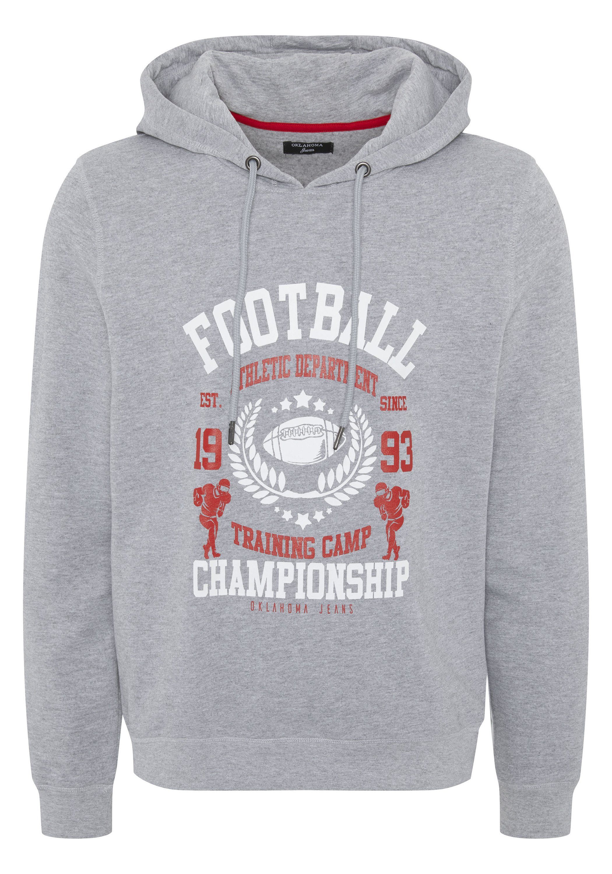 Oklahoma Jeans Kapuzensweatshirt mit Football Frontprint Melange 17-4402M Gray Neutral