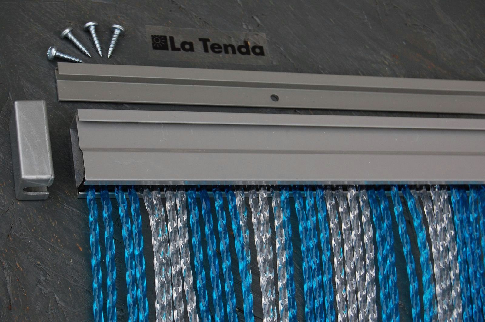 La kürzbar RIMINI blau, Streifenvorhang Insektenschutz-Vorhang individuell Tenda Tenda und x 3 210 Länge - La cm, 90 Breite PVC
