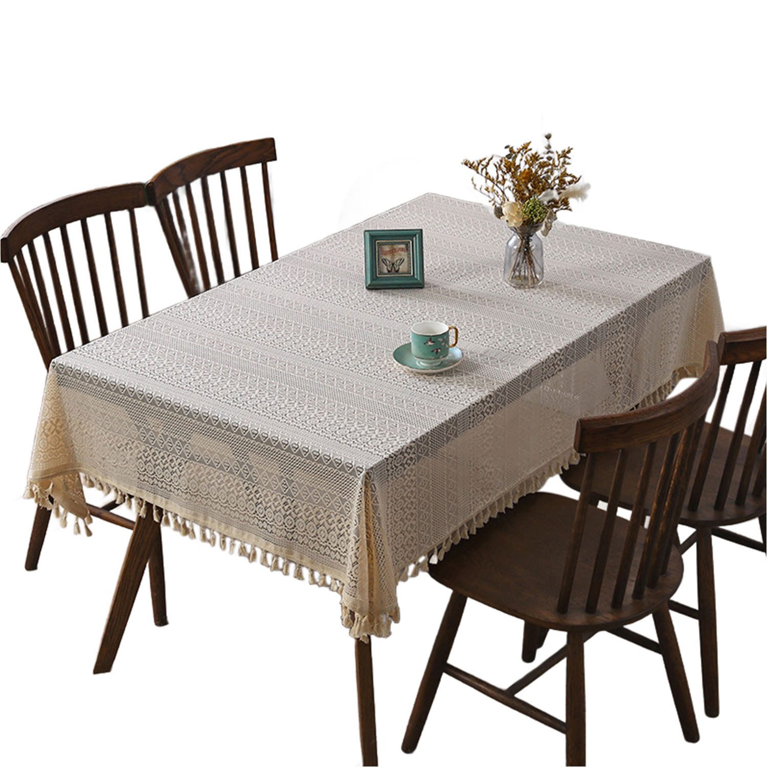 Refttenw Tischdecke Bohemian Style Tassel Esstischdecke, rutschfest