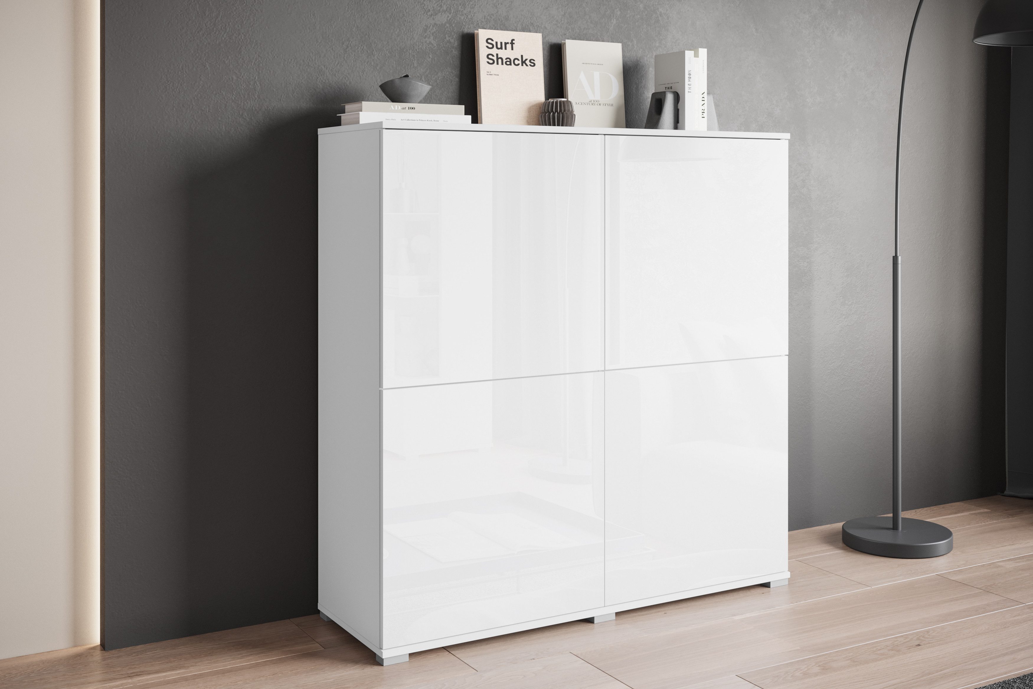 OTTO home Highboard Kenia, moderne grifflose Hochkommode mit 4 Türen, Breite 120 cm (1 St), Push-to-Open-Fronten, höhenverstellbaren Einlegeböden