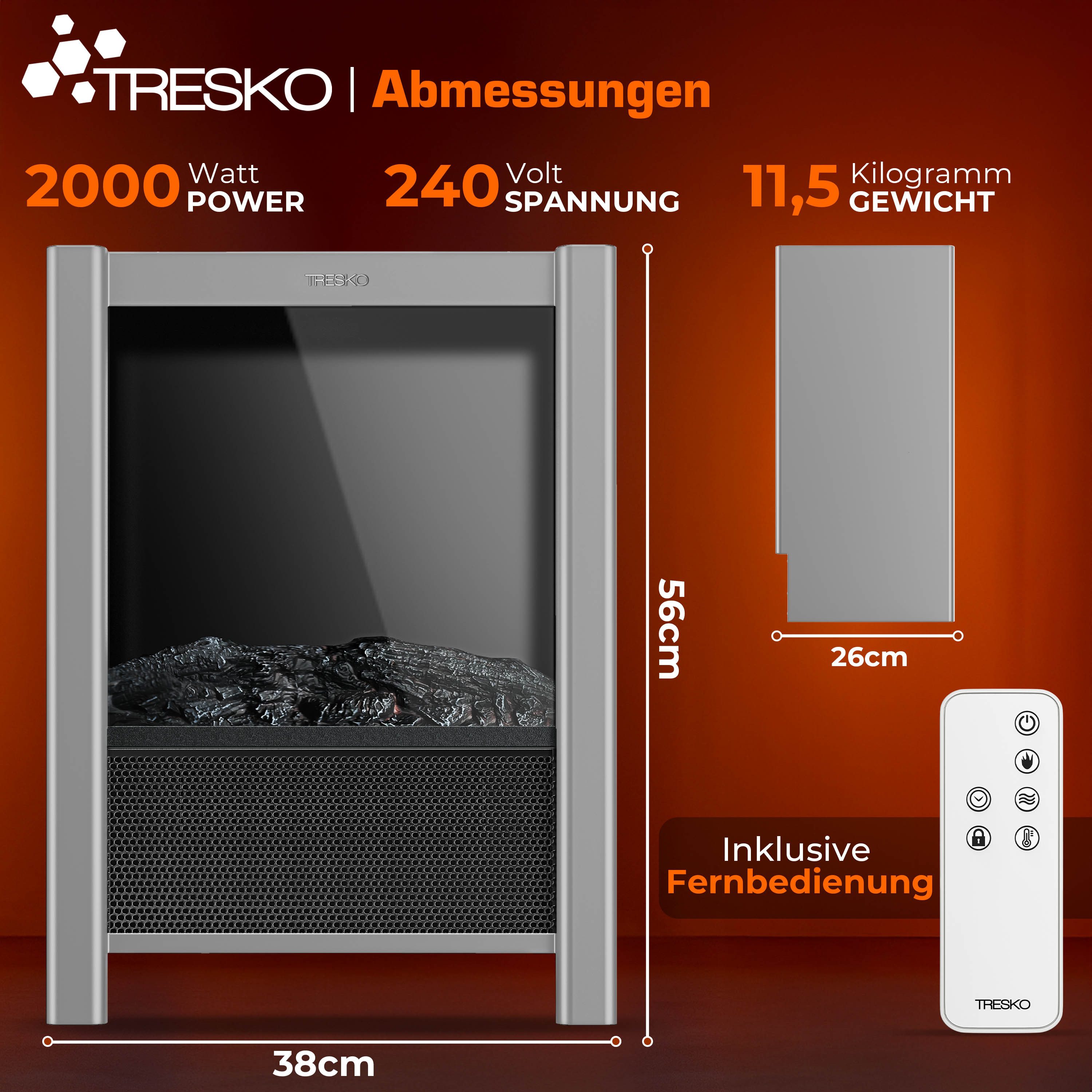 TRESKO Elektrokamin Elektrokamin mit Heizung & Fernbedienung 2000W, WiFi Ap günstig online kaufen