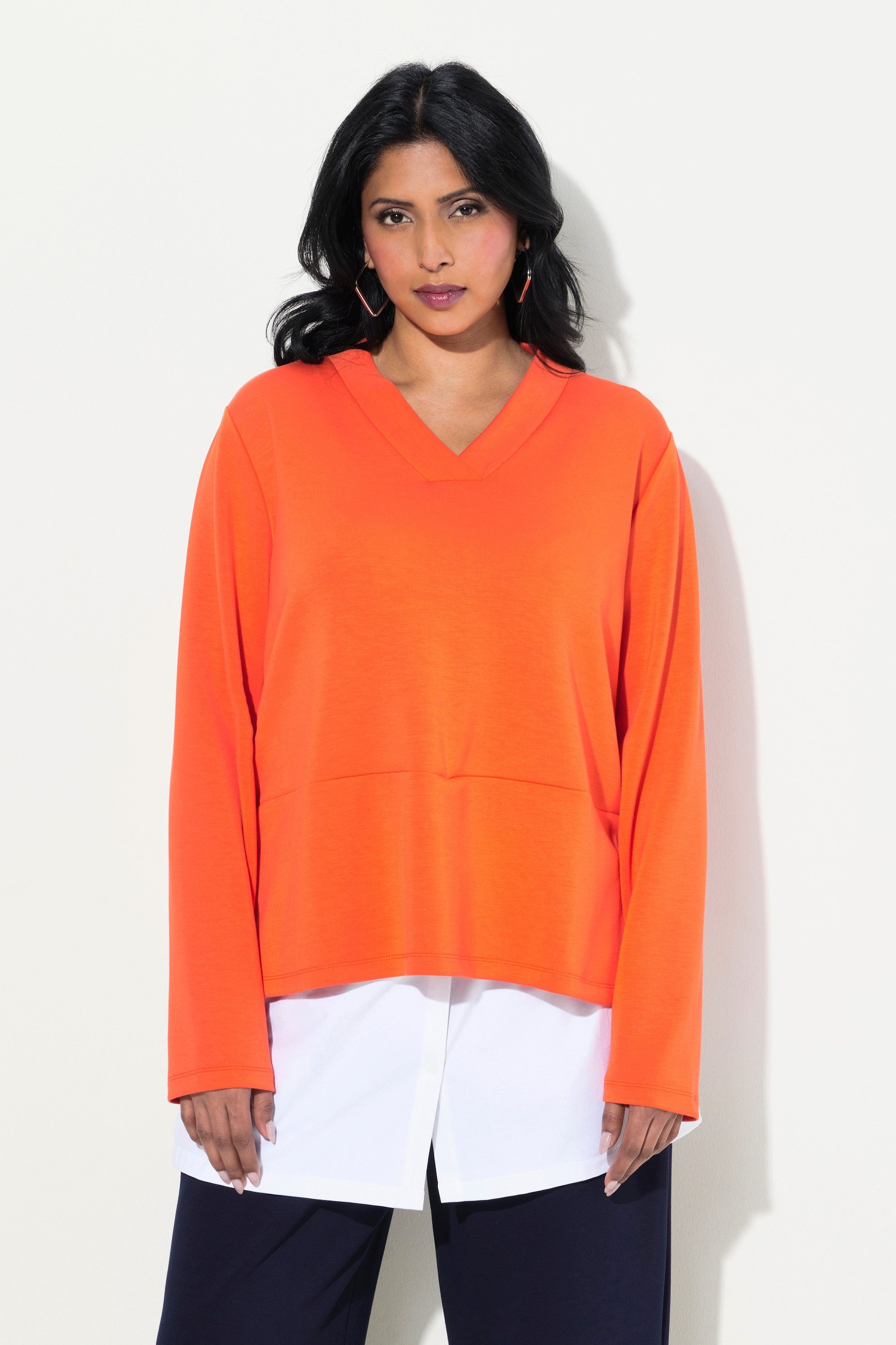Ulla Popken Sweatshirt Sweatshirt Bluseneinsatz V-Ausschnitt günstig online kaufen