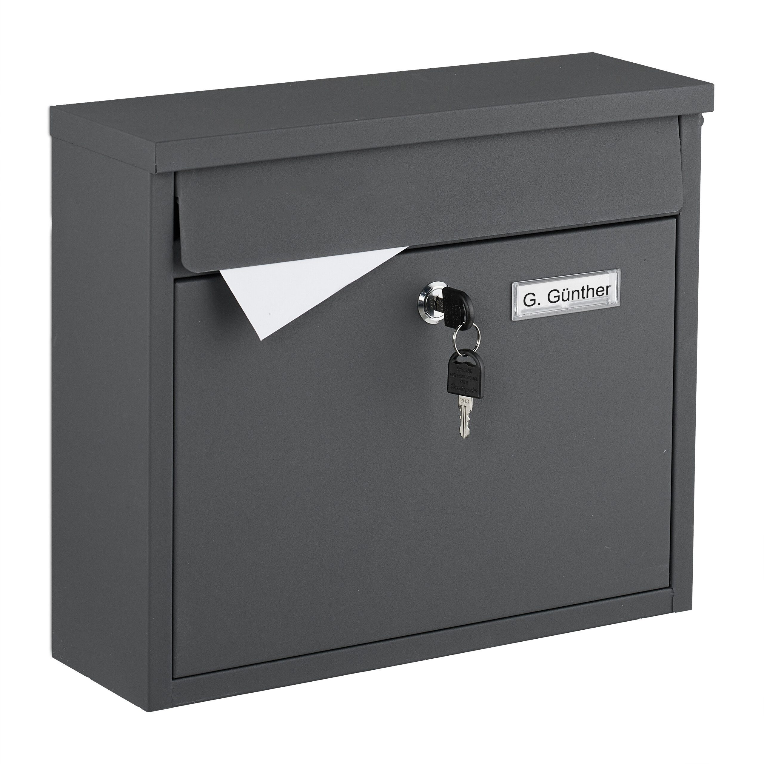 relaxdays Wandbriefkasten Briefkasten kompakt, Anthrazit